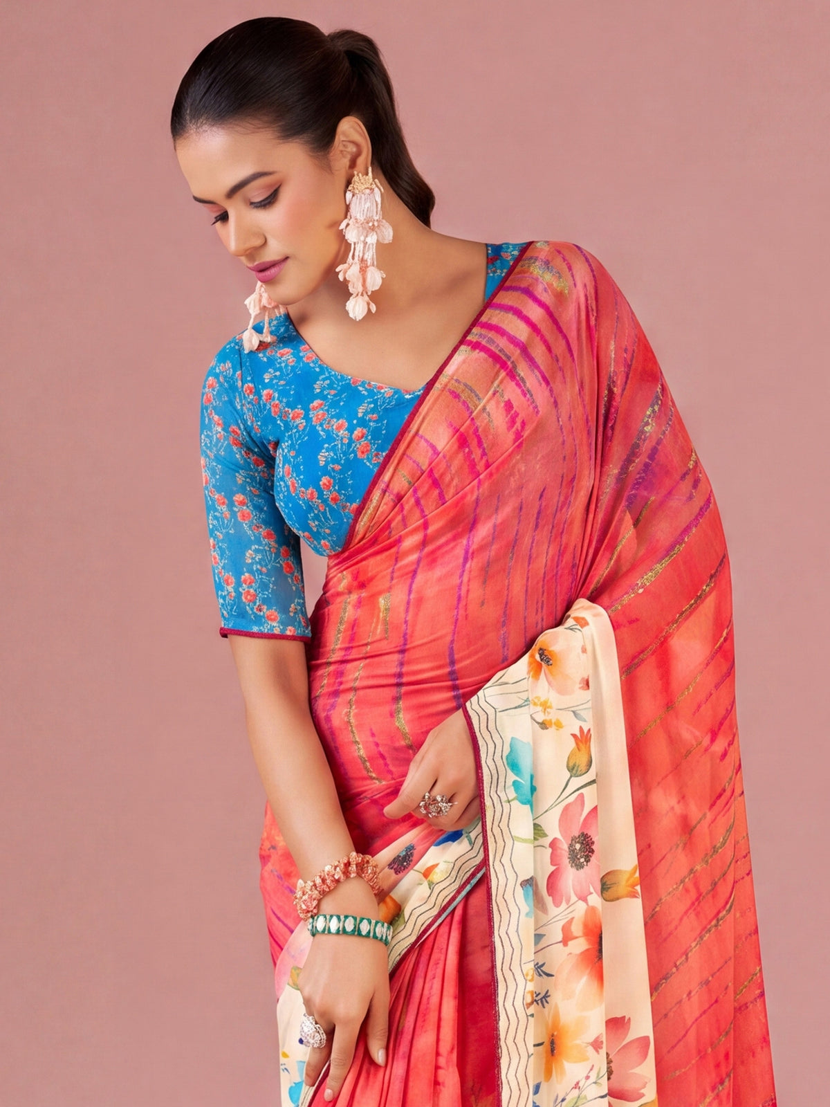 Pink Georgette saree – detail view 4