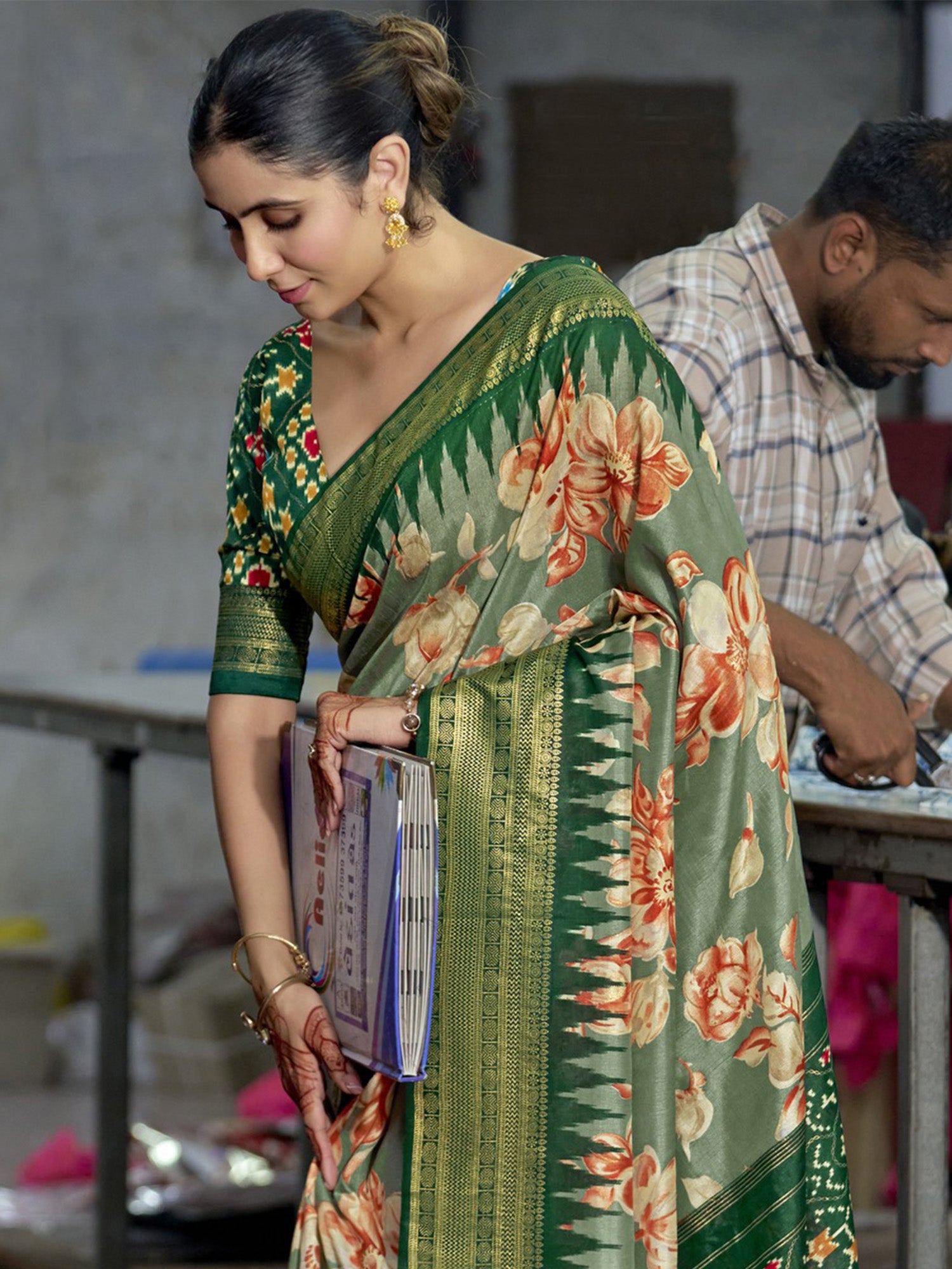 Sea Green Tussar Silk saree – detail view 5