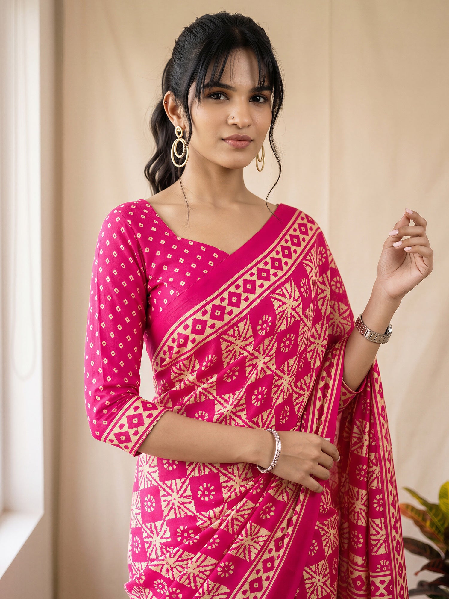 Pink Cotton Blend saree – detail view 4