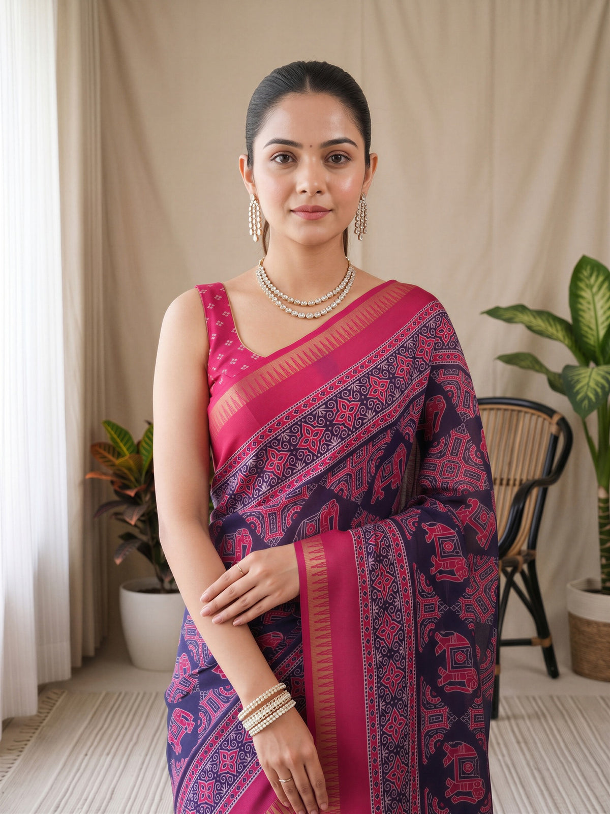 Navy Blue Georgette saree – detail view 4
