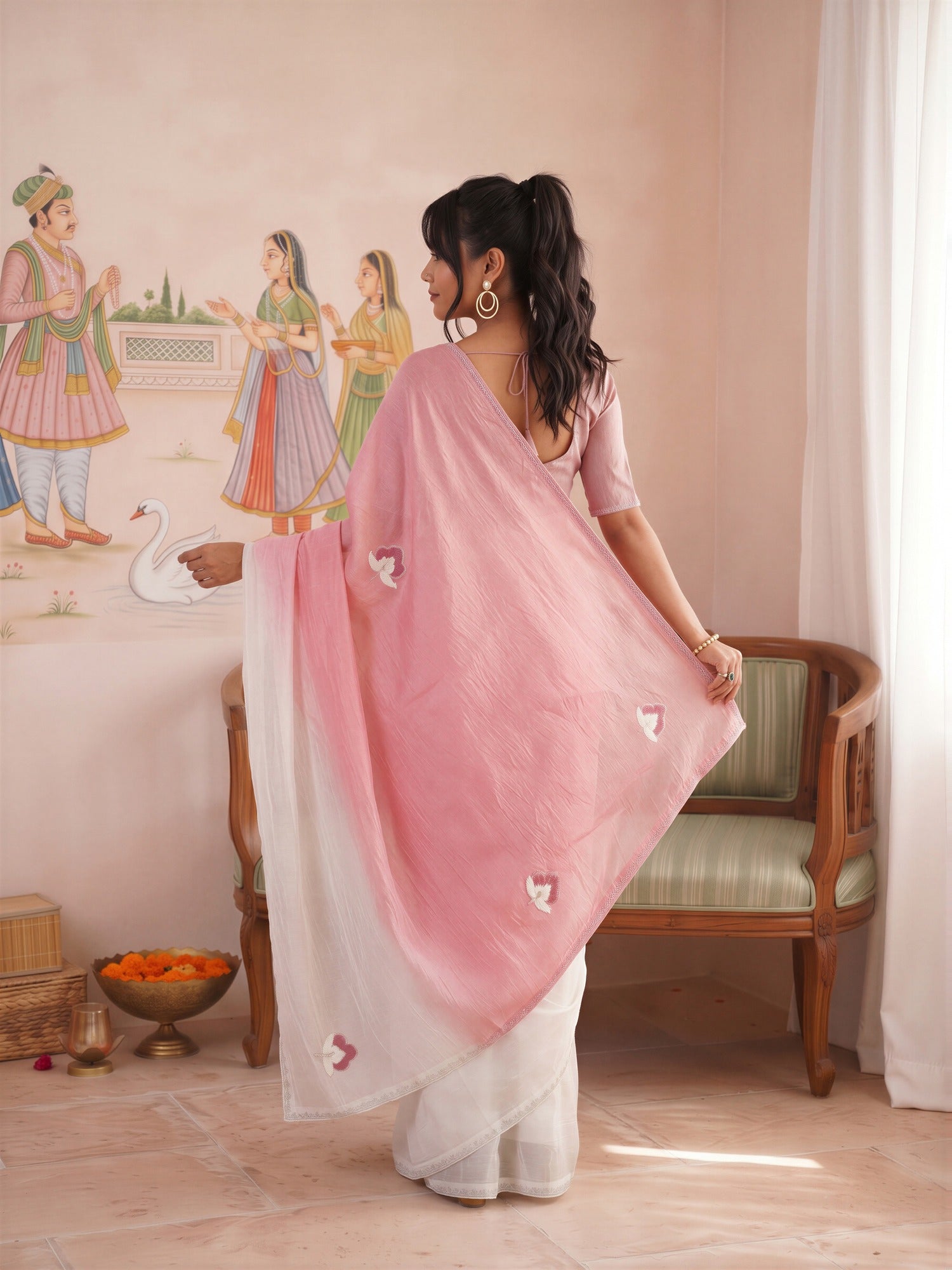 Pink Paper Silk saree – detail view 1