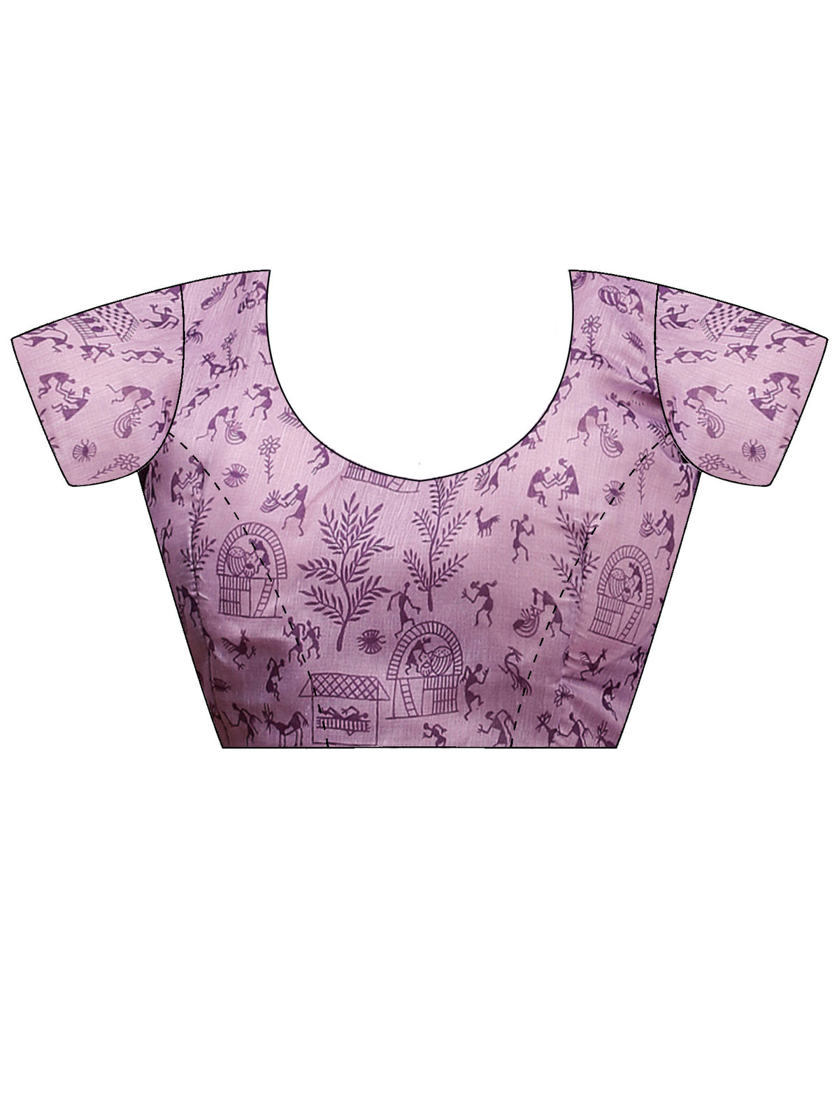 Unstitched lavender cotton linen blouse piece with warli design