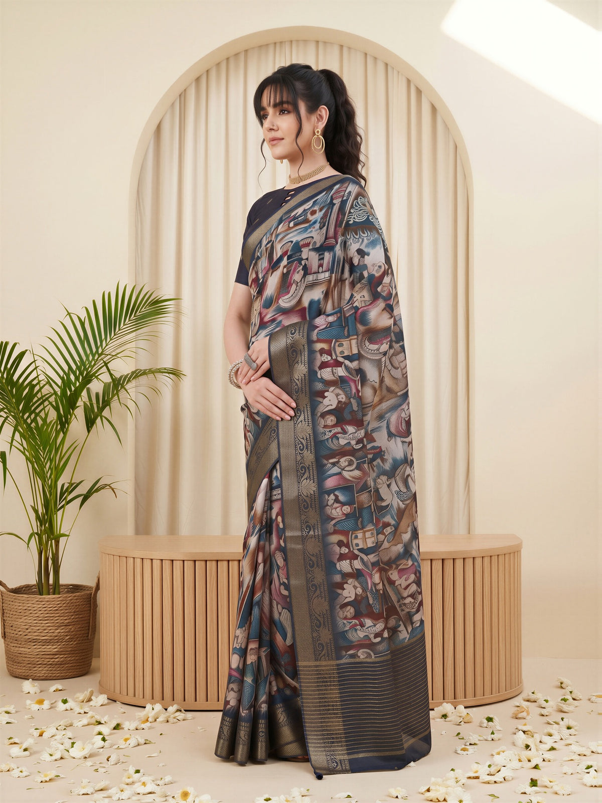 Navy Blue Viscose Silk saree – detail view 2