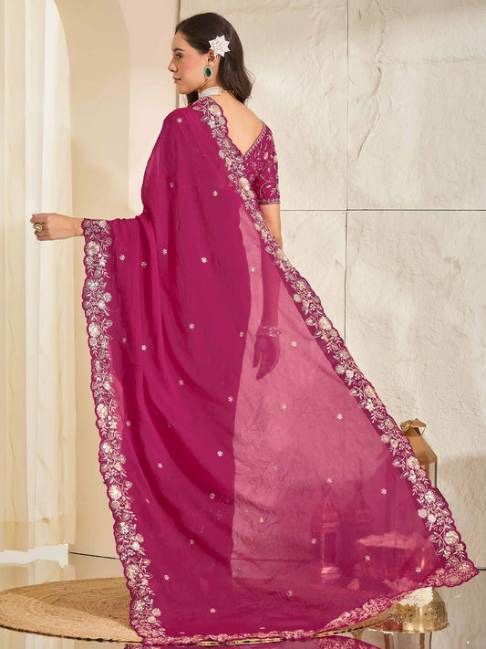 Pink Georgette saree – detail view 1