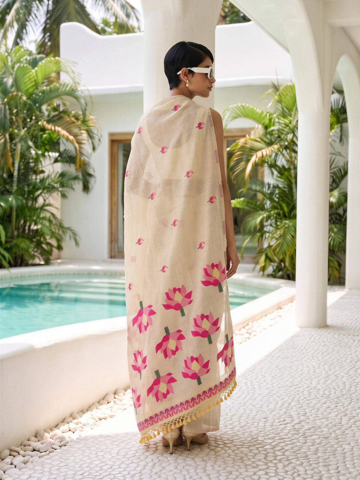 Cream Chanderi Cotton saree – detail view 2