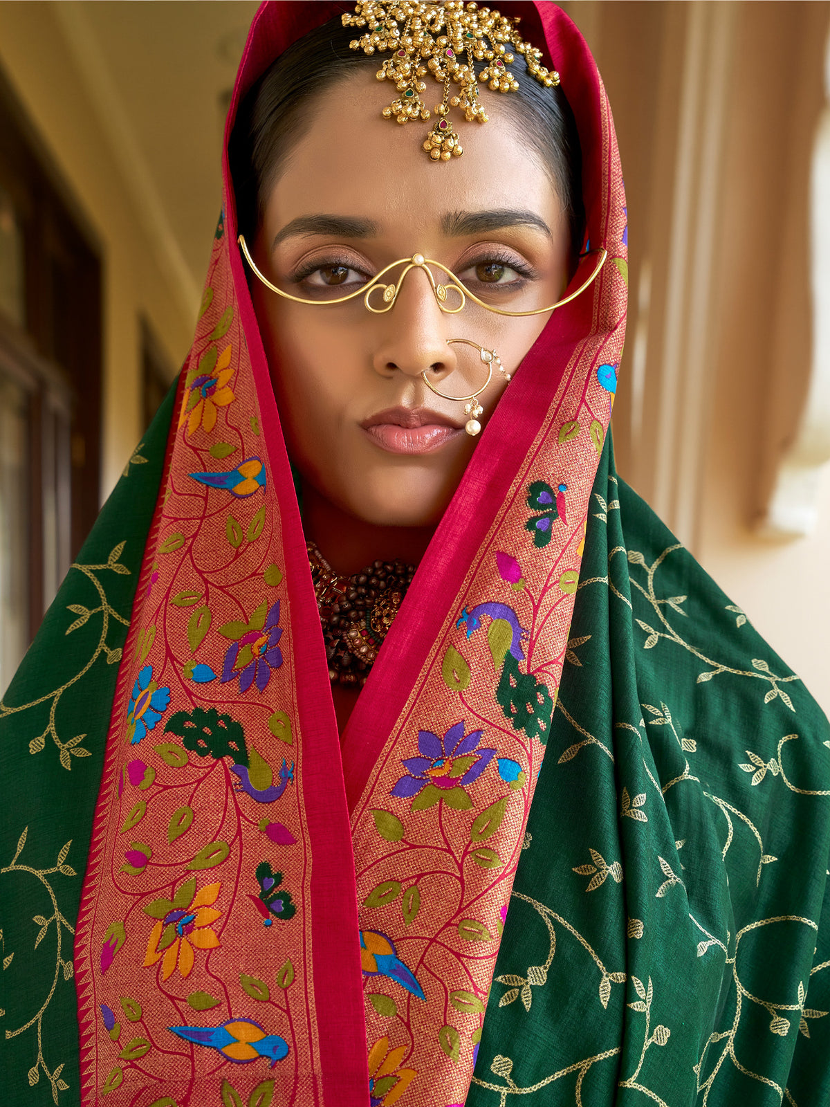 Green Silk Blend saree – detail view 1