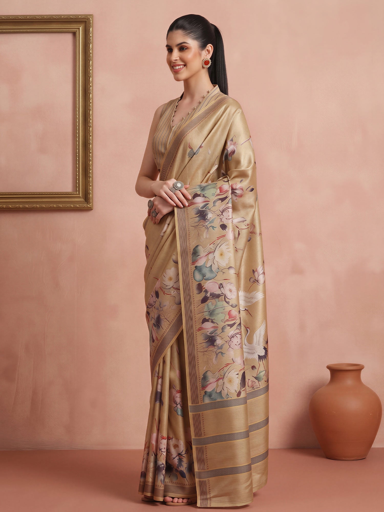 Cream Cotton Blend saree – detail view 3