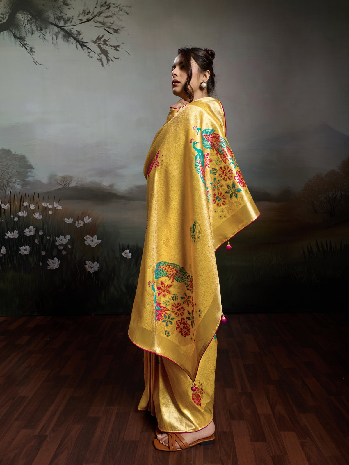 Yellow Banarasi Silk saree – detail view 1