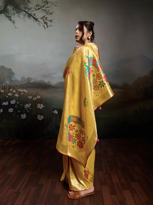 Yellow Banarasi Silk saree – detail view 1