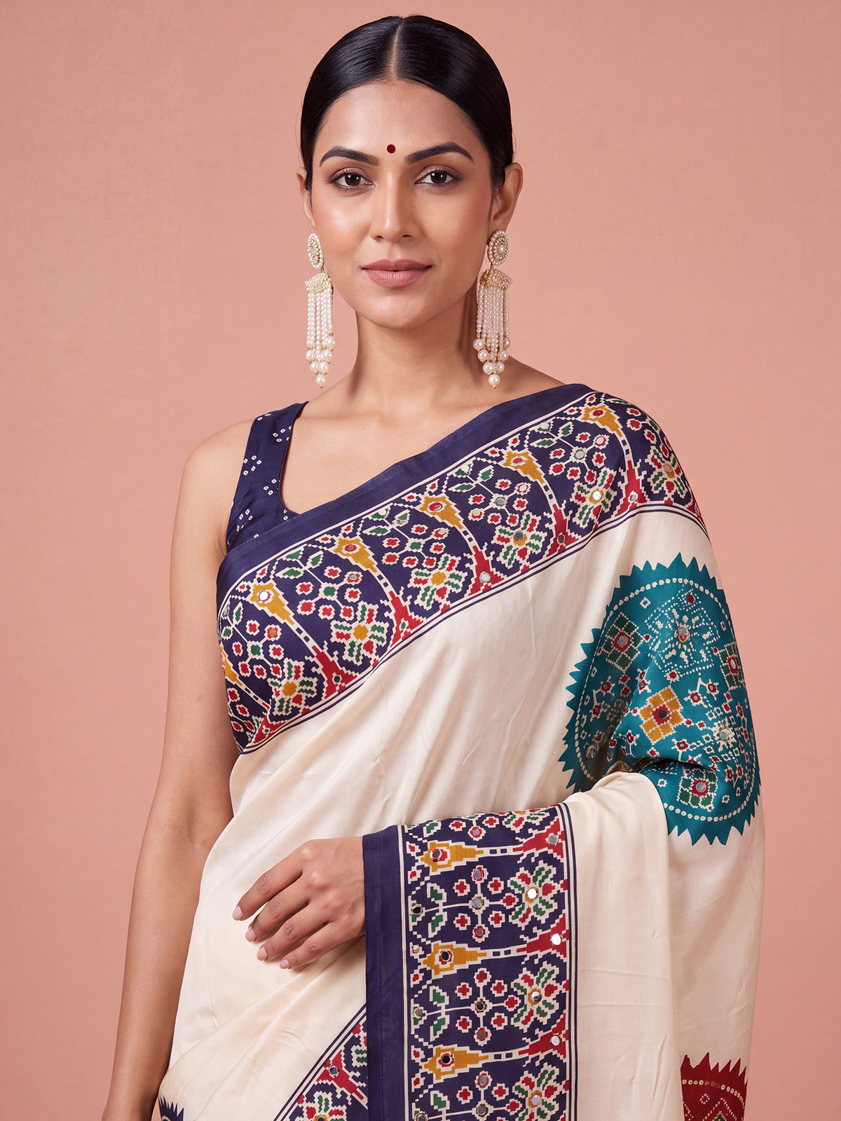 Navy Blue satin saree view 4