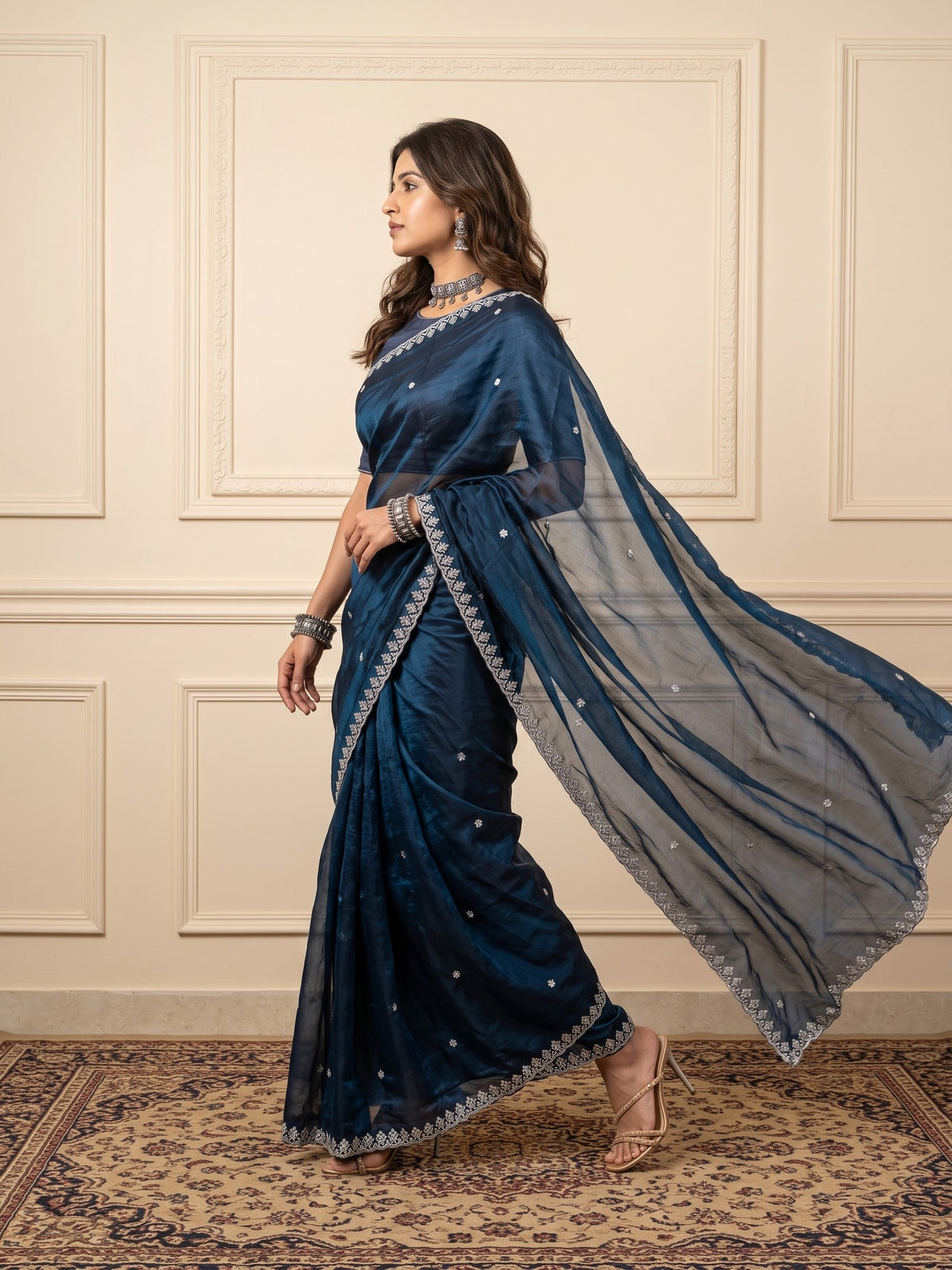Navy Blue Paper Silk saree – detail view 3