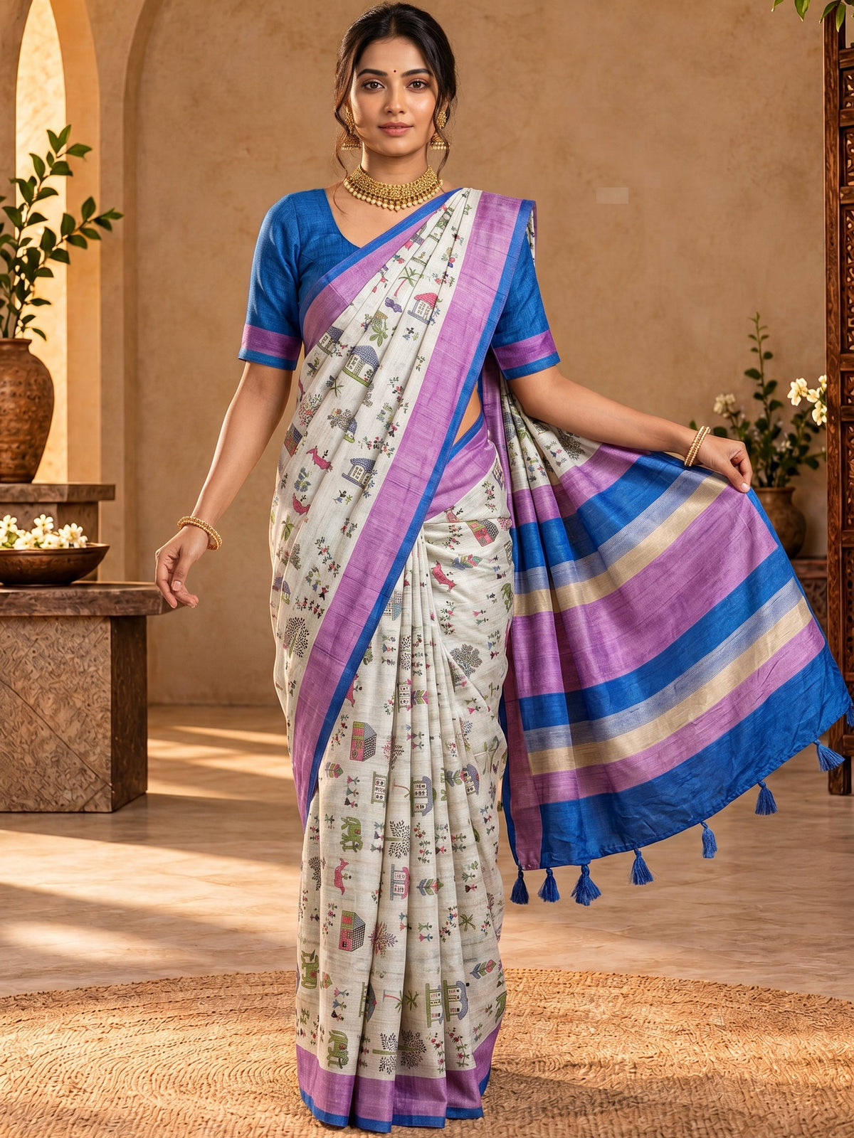 Light Blue soft silk saree view 2