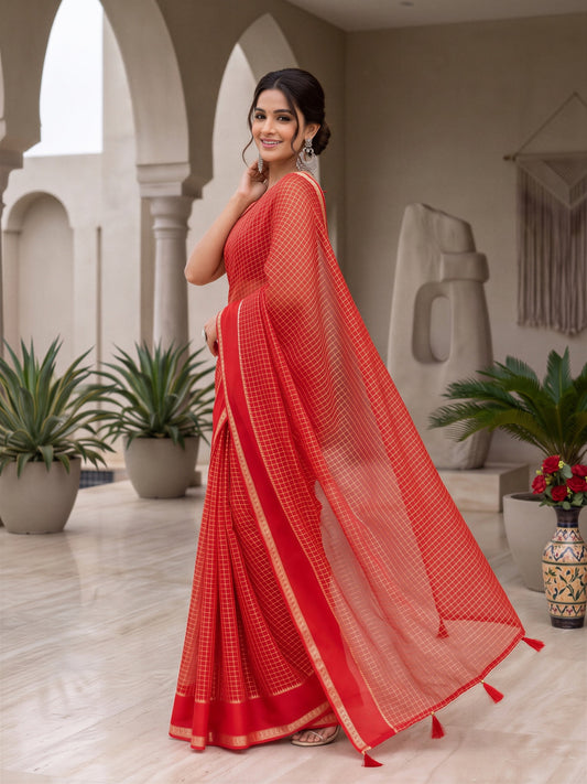 Coral Viscose saree – detail view 1