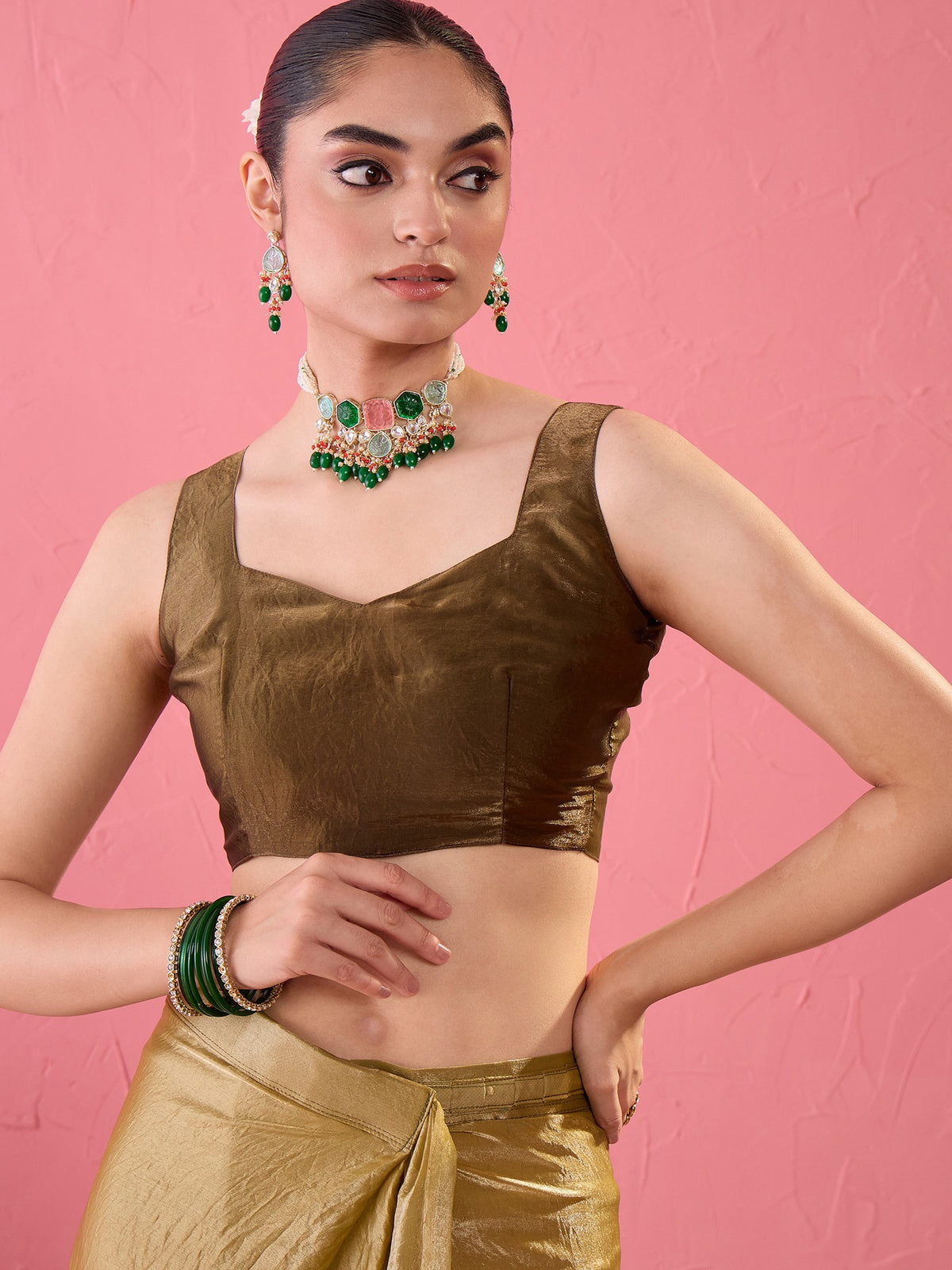 Olive Paper Silk saree – detail view 2