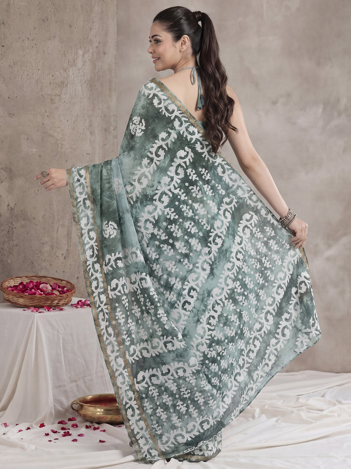 Sea Green Cotton saree – detail view 1