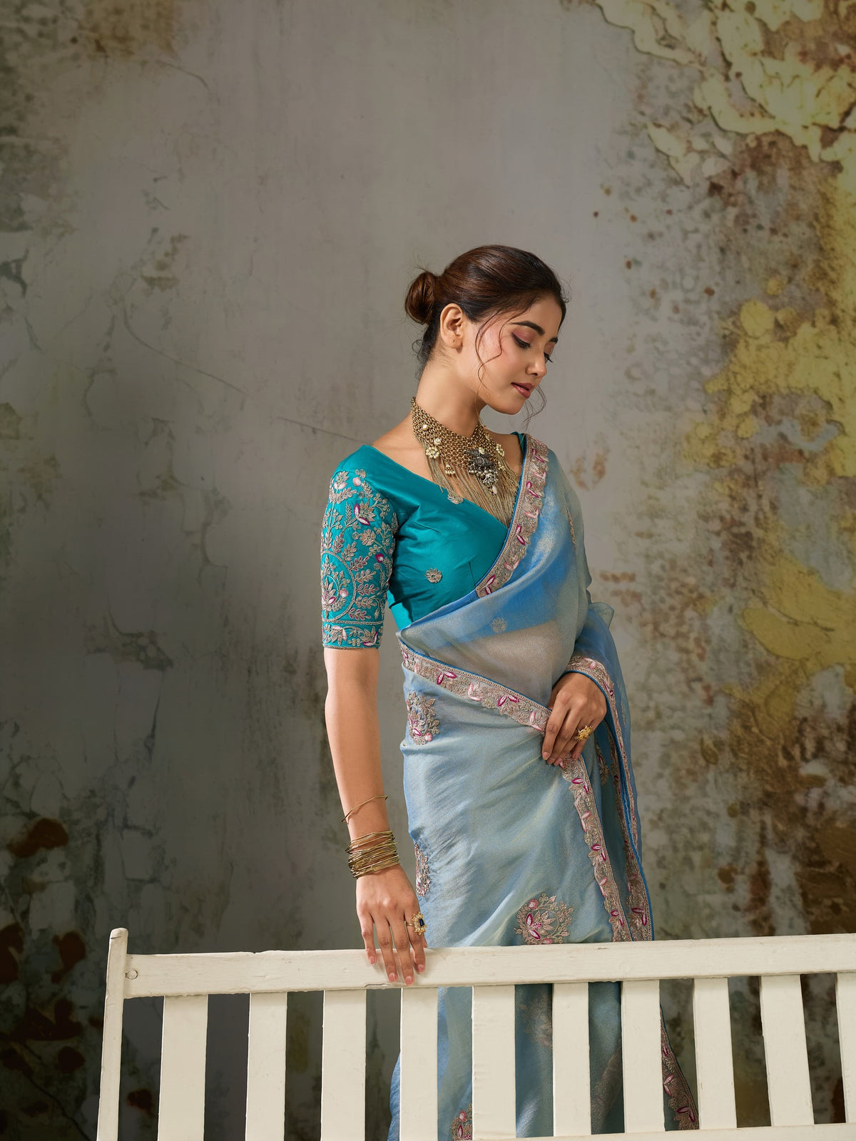 Light Blue tissue saree view 2