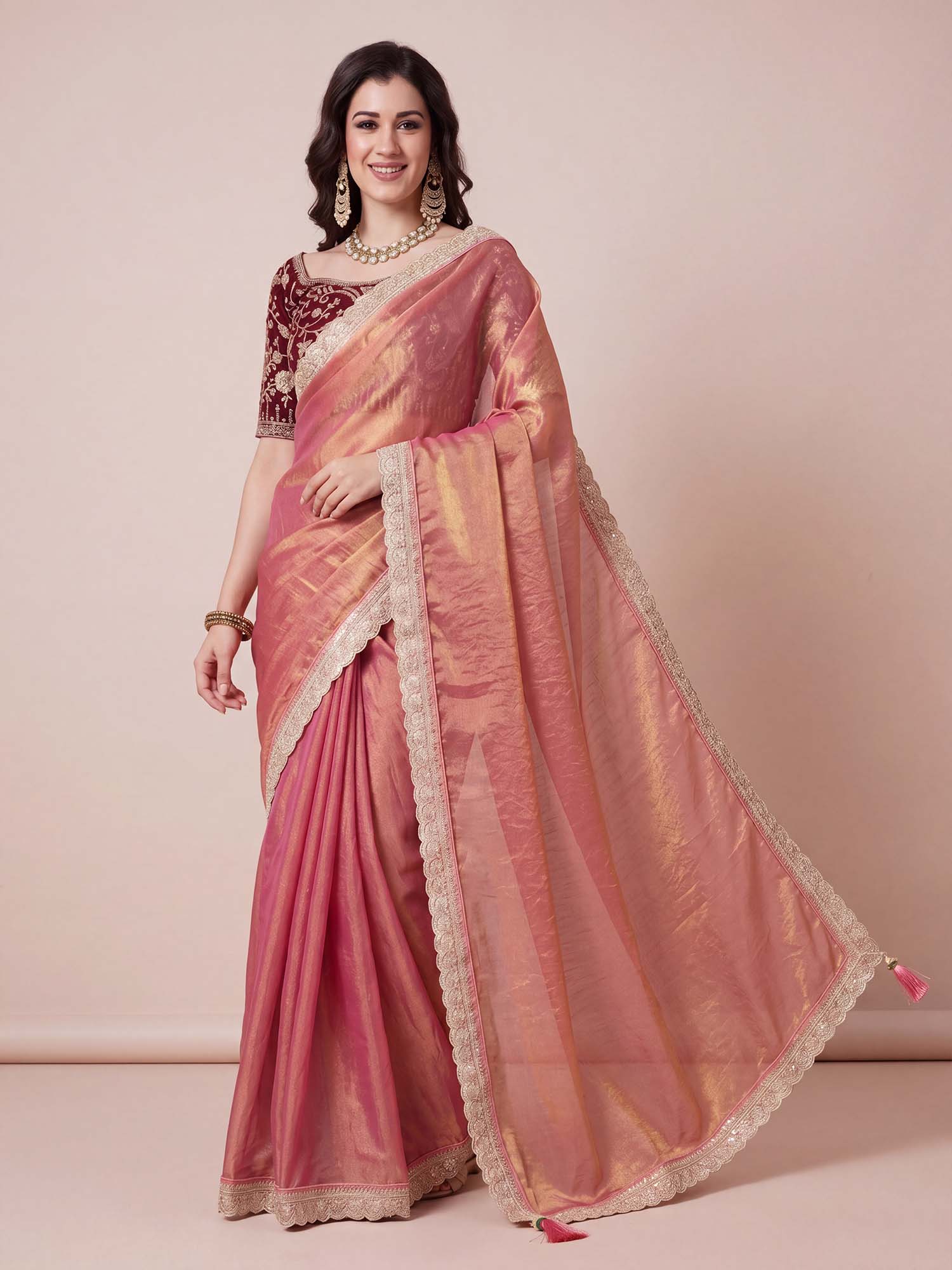 Rose Gold Organza saree – detail view 3
