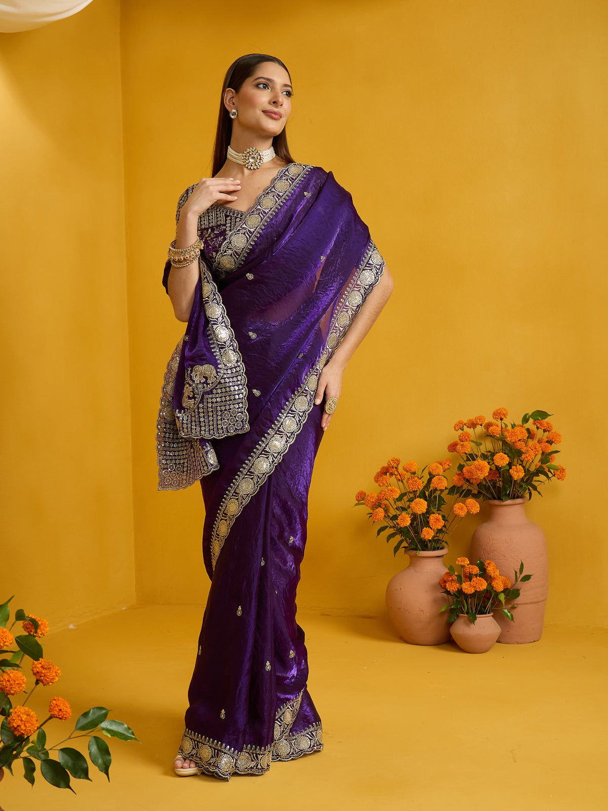 Purple Satin Silk saree – detail view 3