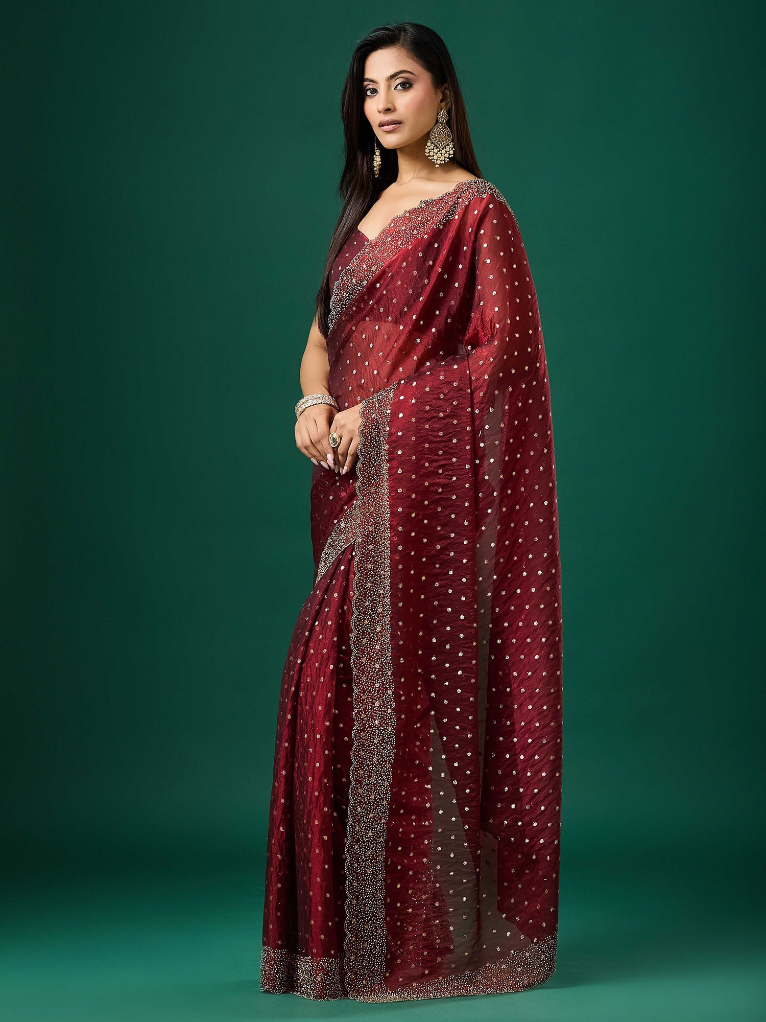 Maroon Silk Blend saree – detail view 2