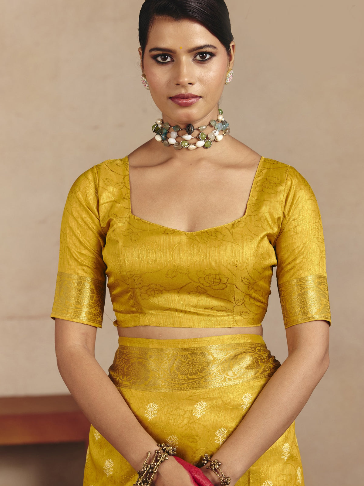 Yellow Tussar Silk saree – detail view 4