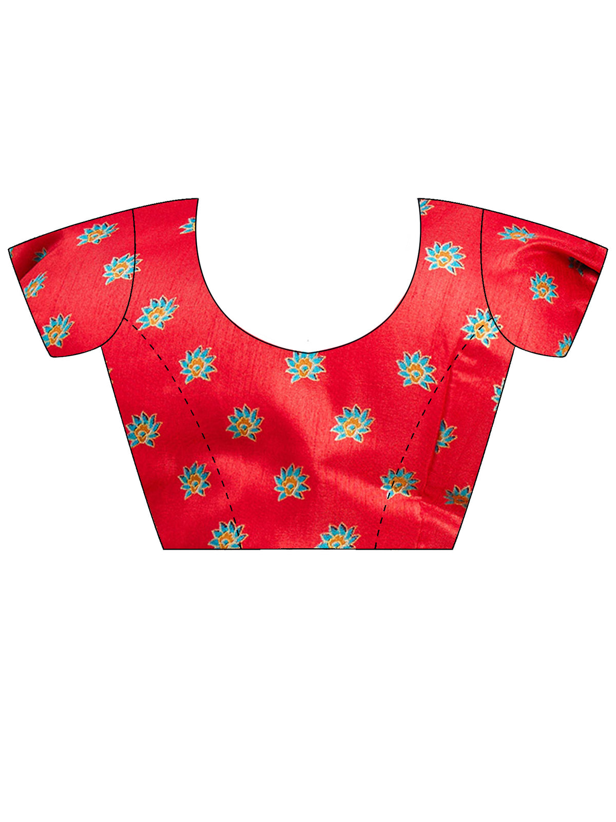 Unstitched red silk blend blouse piece with ethnic motif design
