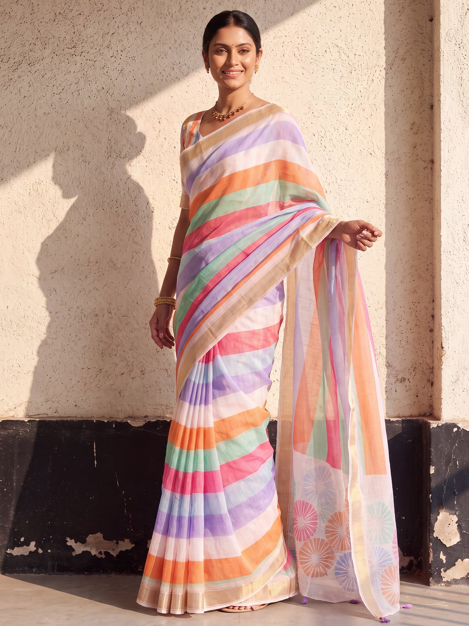 Multicolored Linen saree – detail view 3