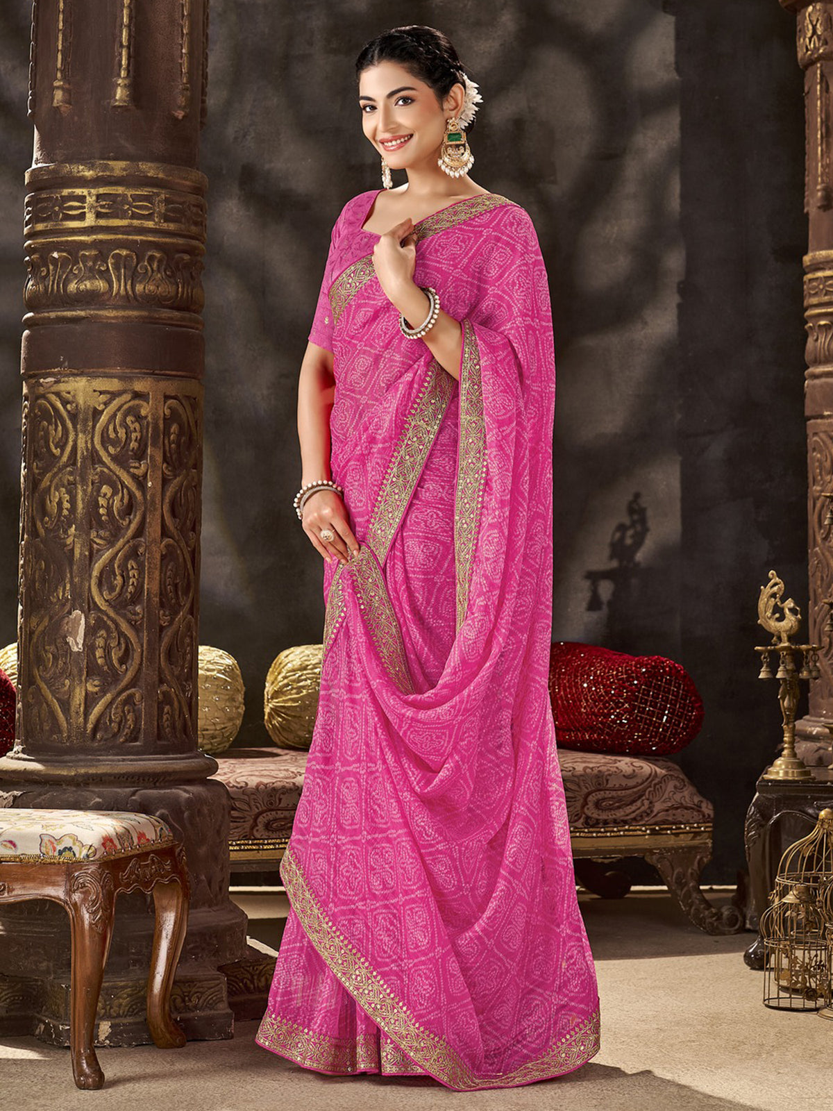 Pink Chiffon saree – detail view 3