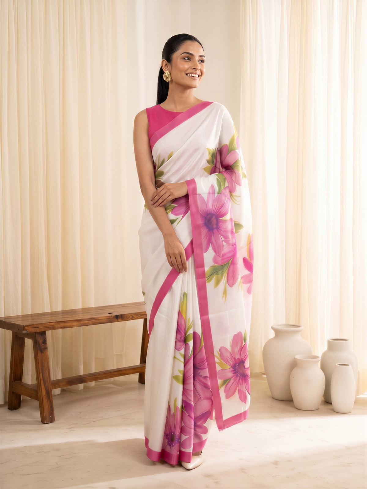 Pink Chiffon saree – detail view 3