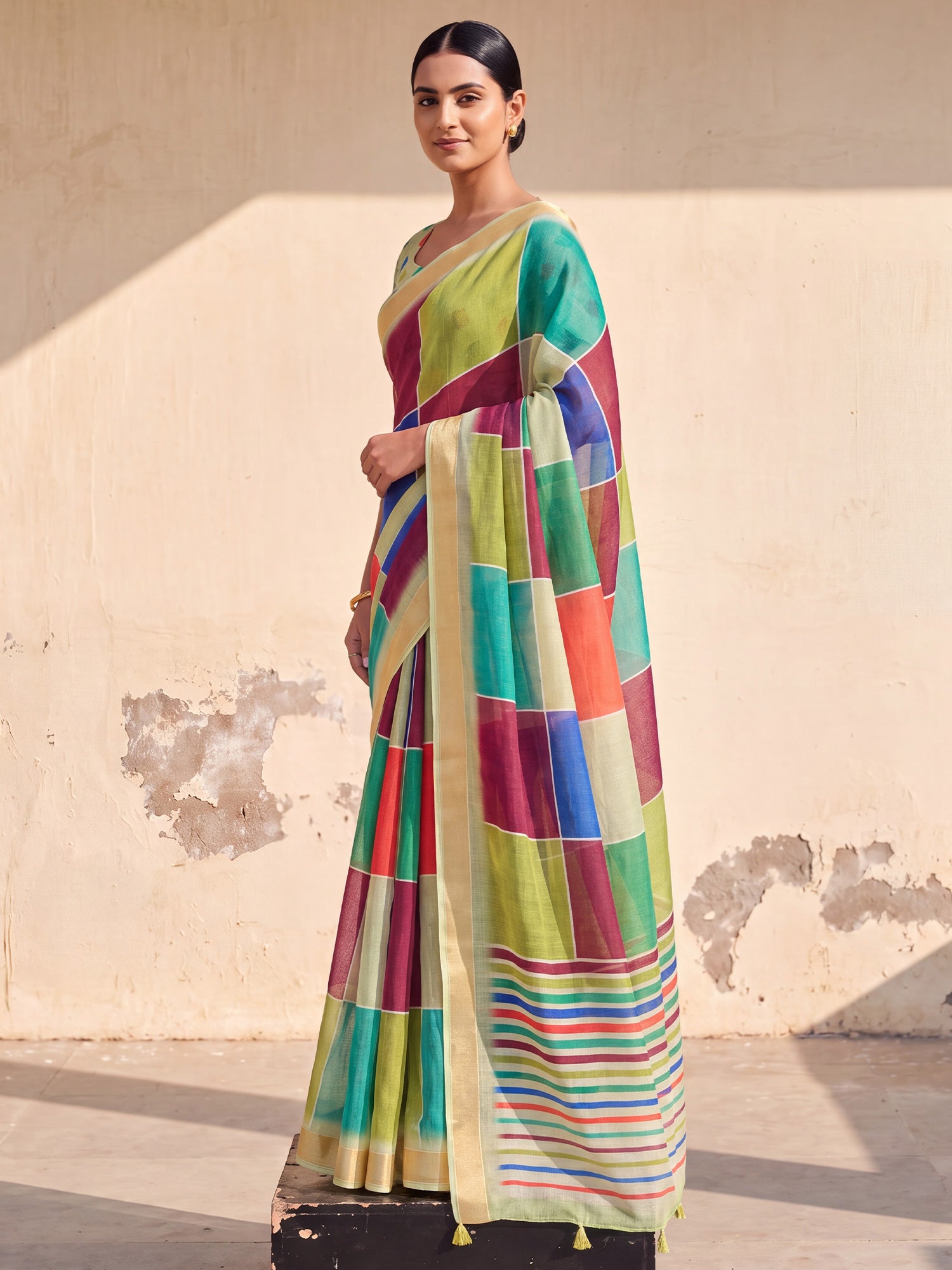 Multicolored Linen saree – detail view 2