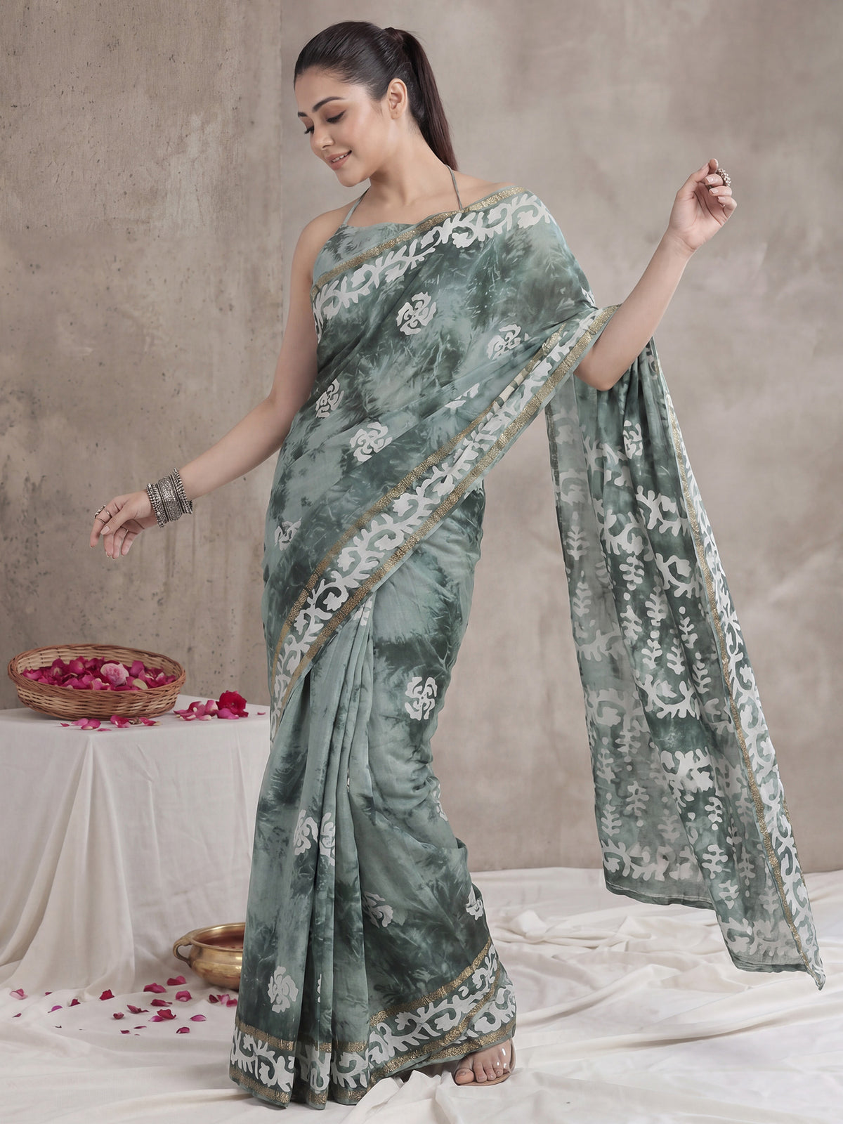 Sea Green Cotton saree – detail view 3