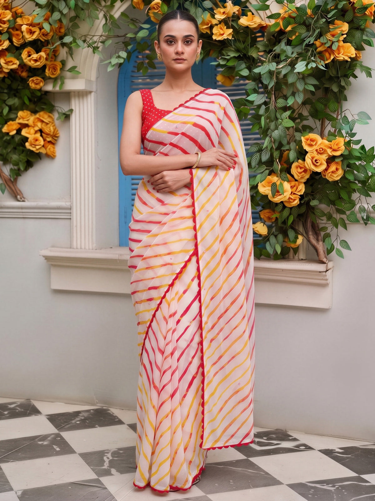 Off White georgette saree view 3