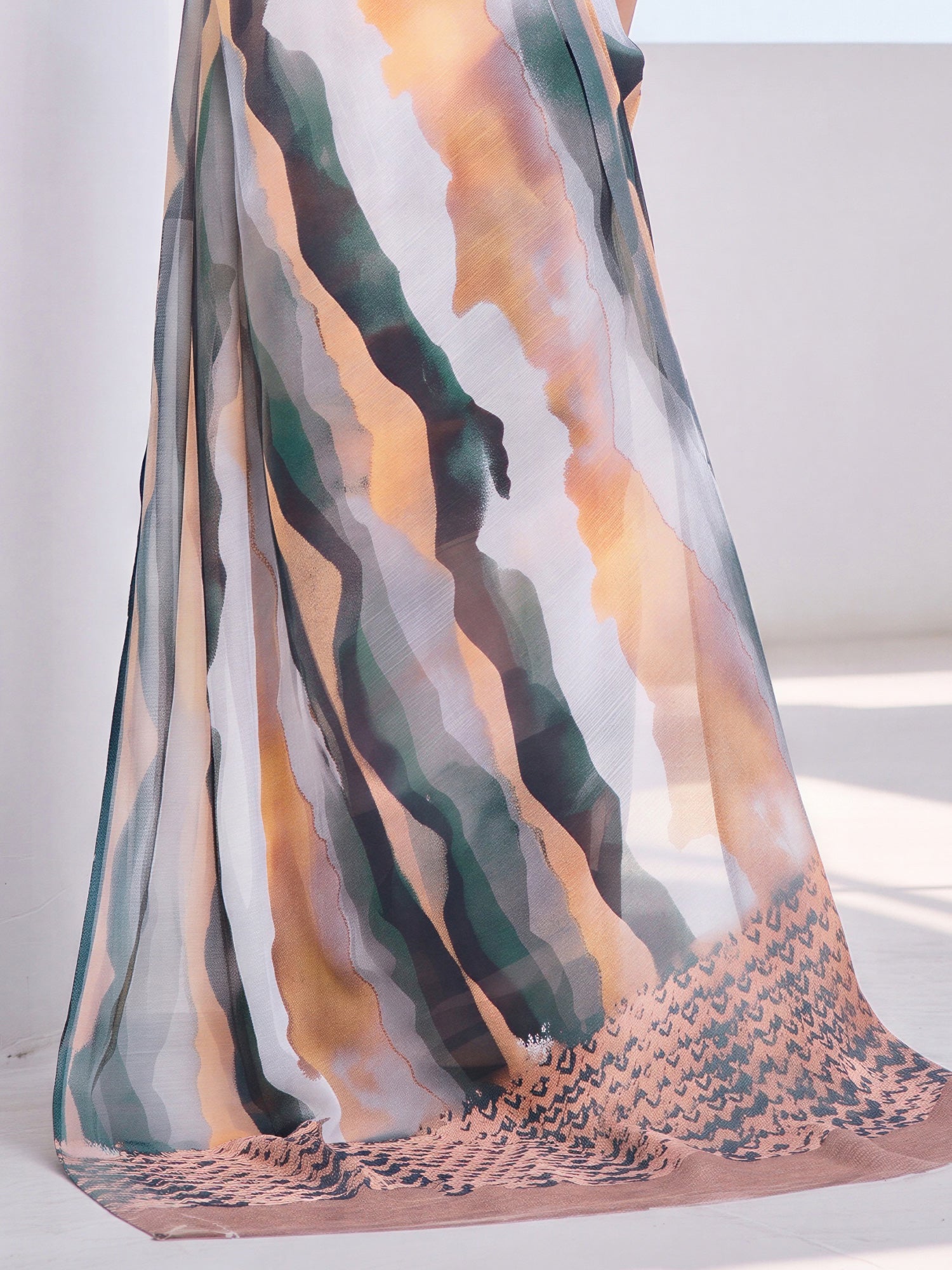 Rust Cotton Linen saree – detail view 5