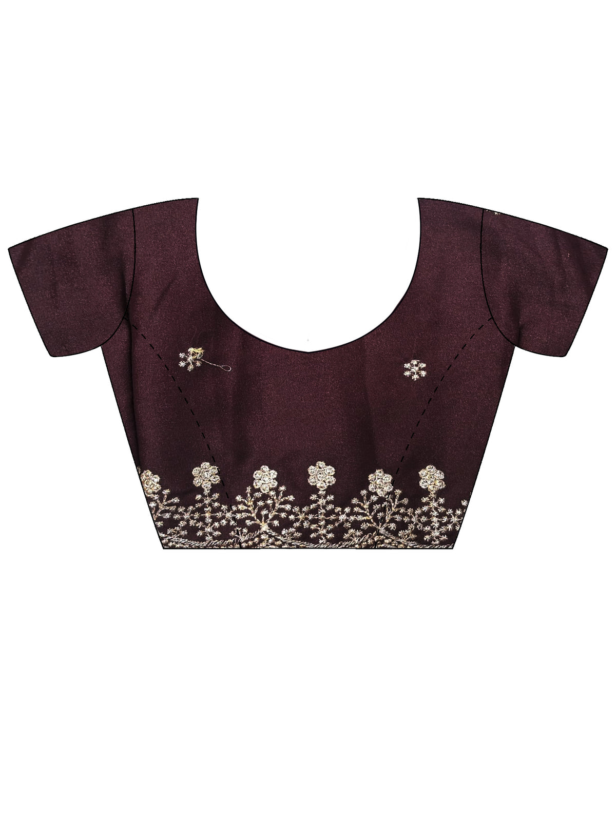 Unstitched brown georgette blouse piece with embroidered design