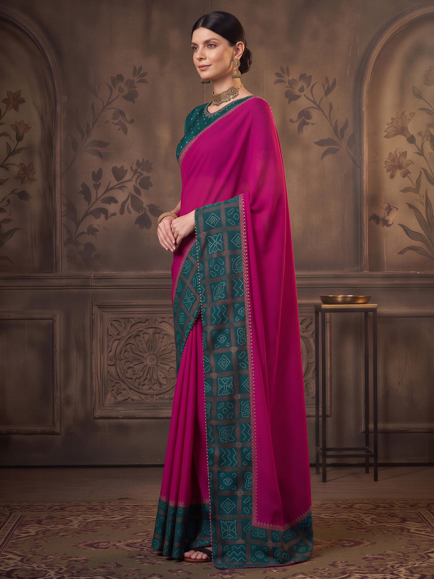Magenta Vichitra Silk saree – detail view 2