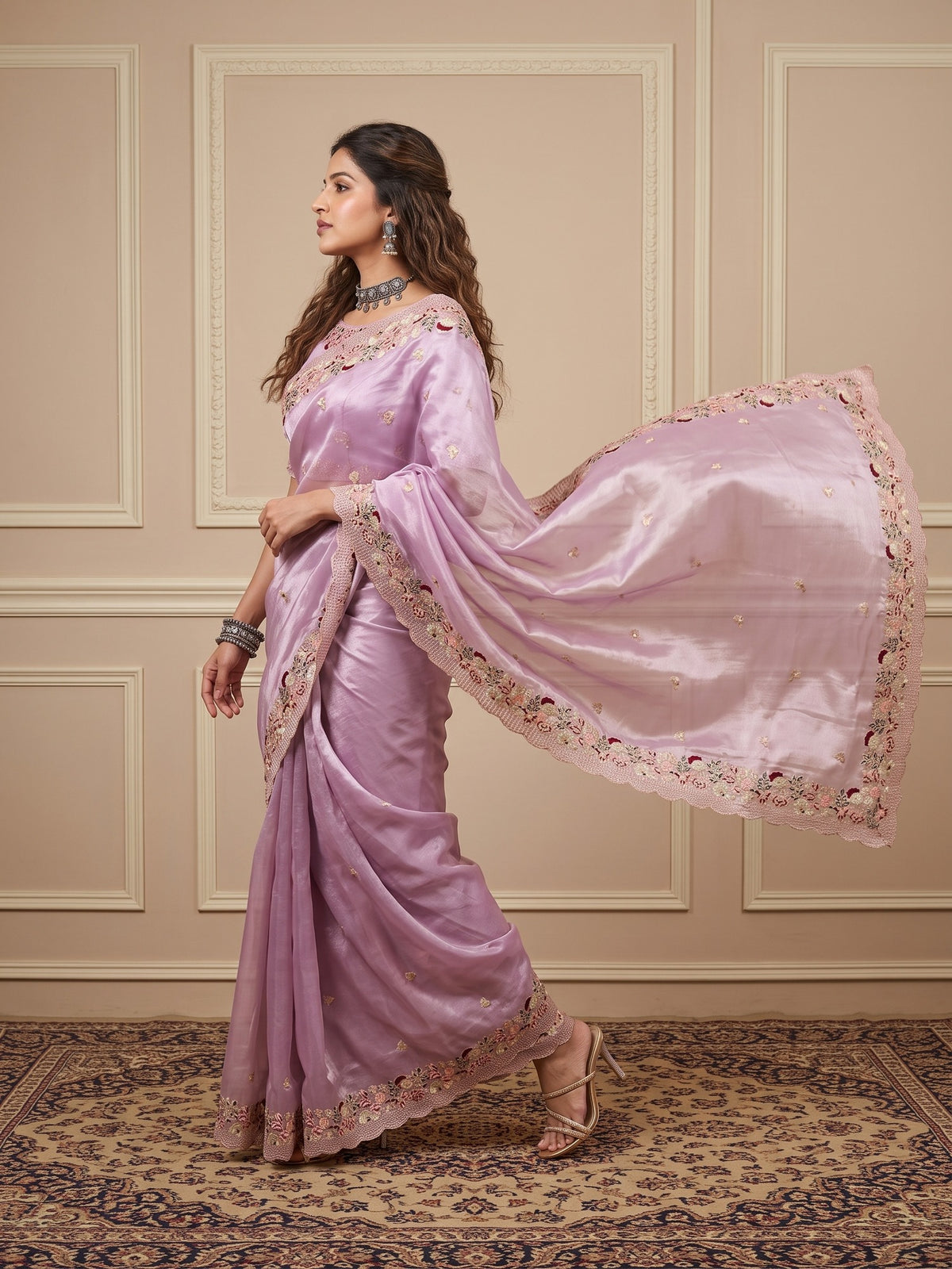 Lavender Organza saree – detail view 4