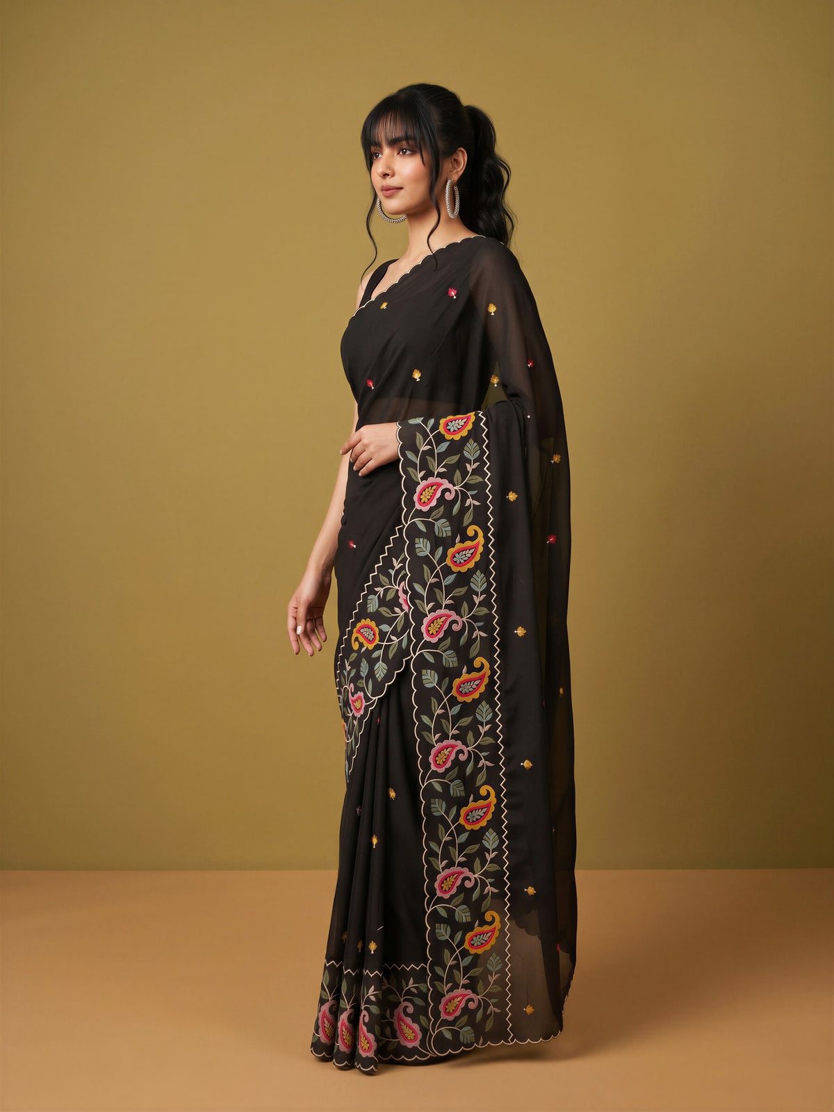 Black Georgette saree – detail view 2