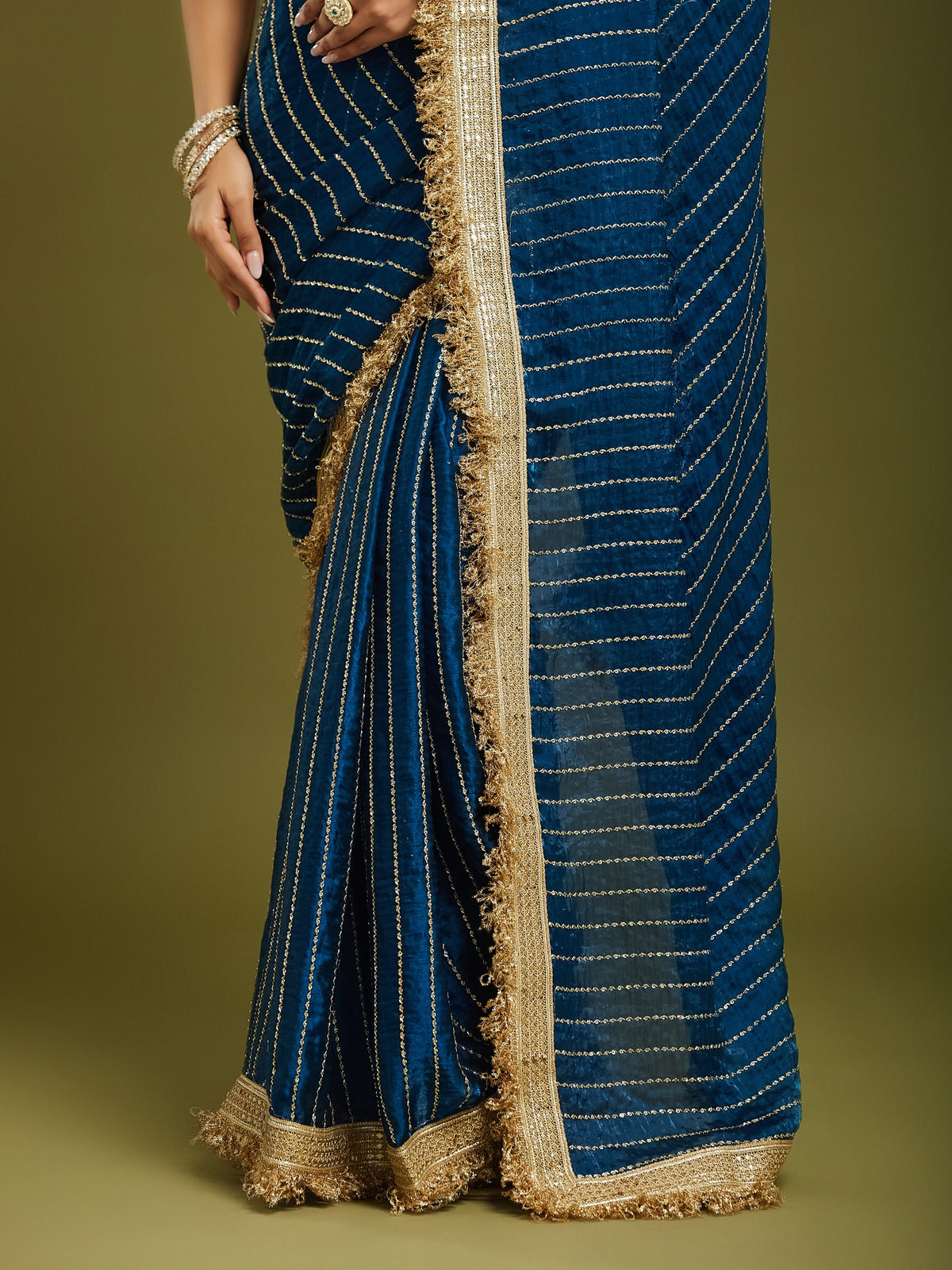 Teal Blue Satin saree – detail view 5