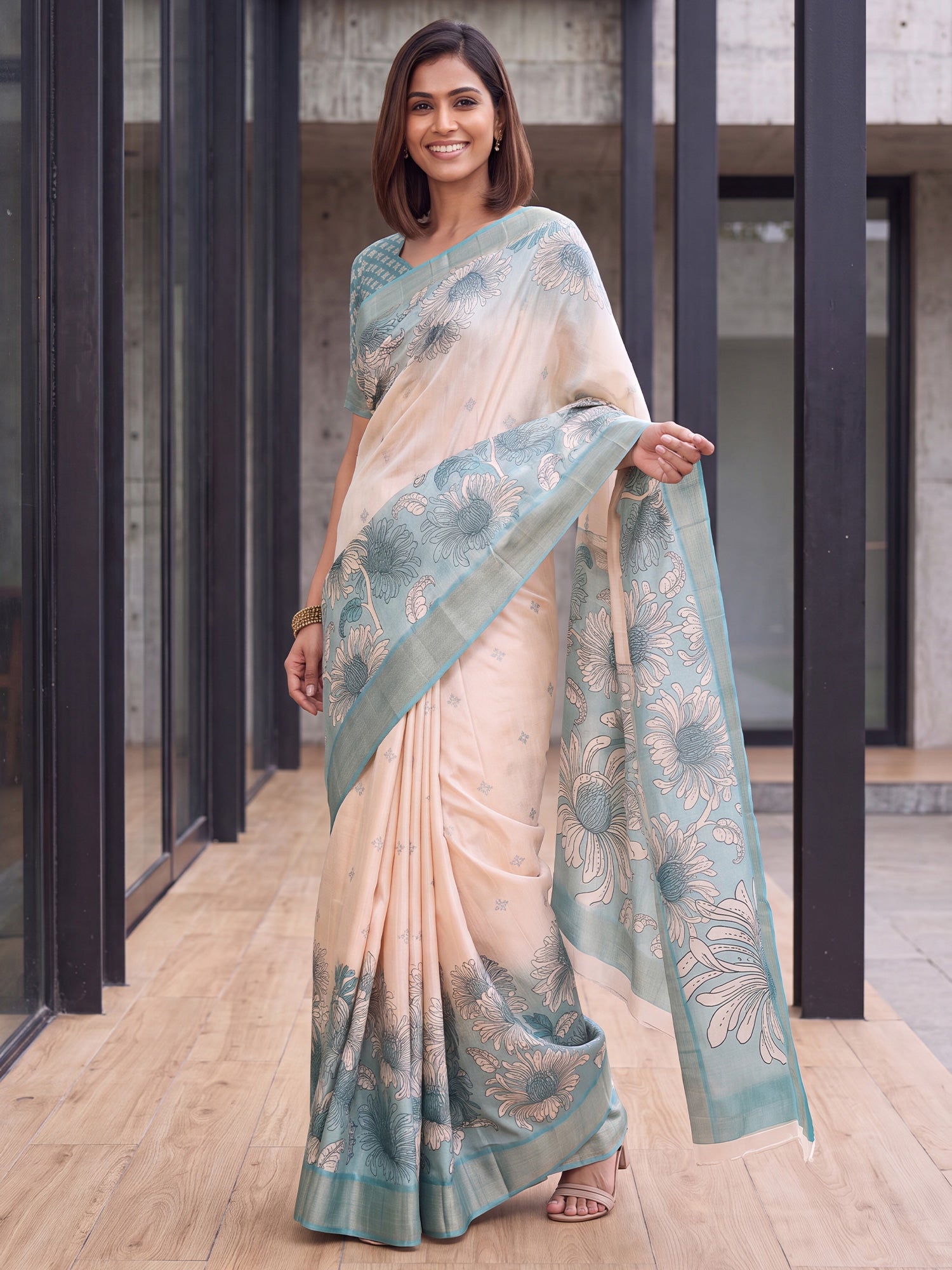 White Satin Silk saree – detail view 3