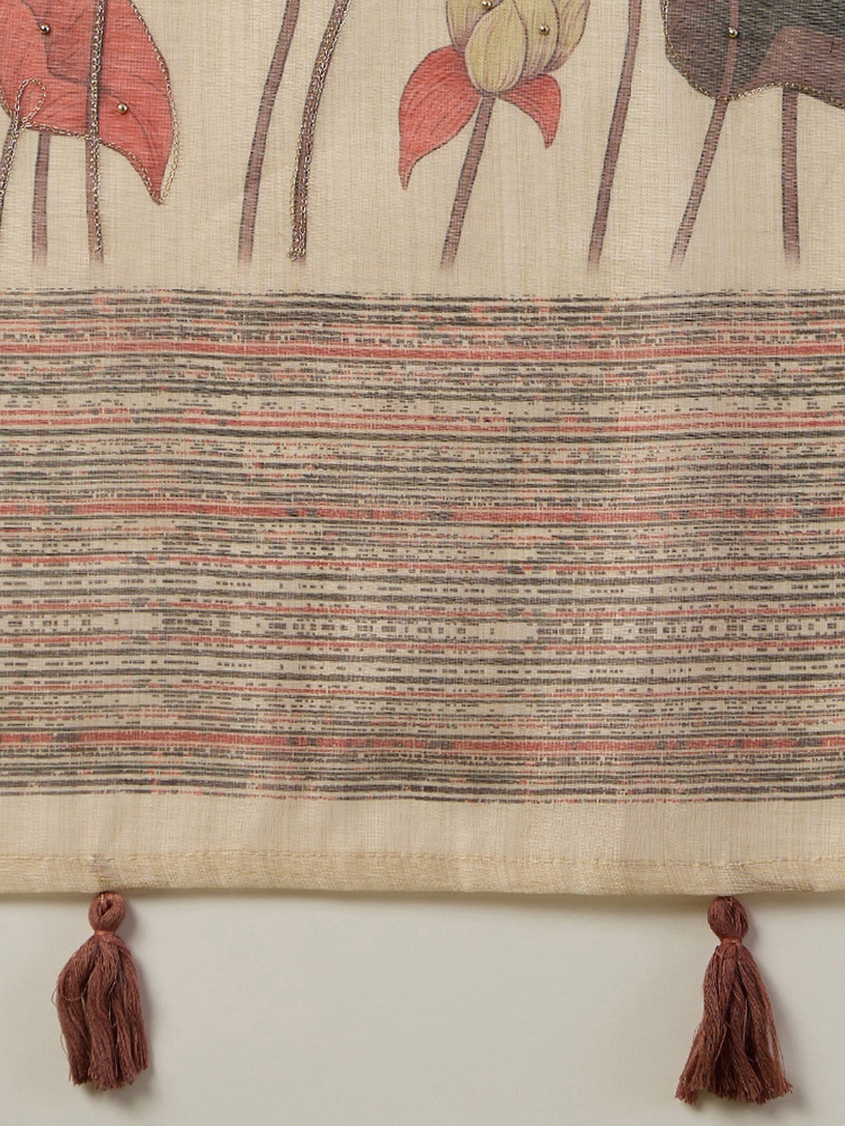 Beige linen blend saree view 7