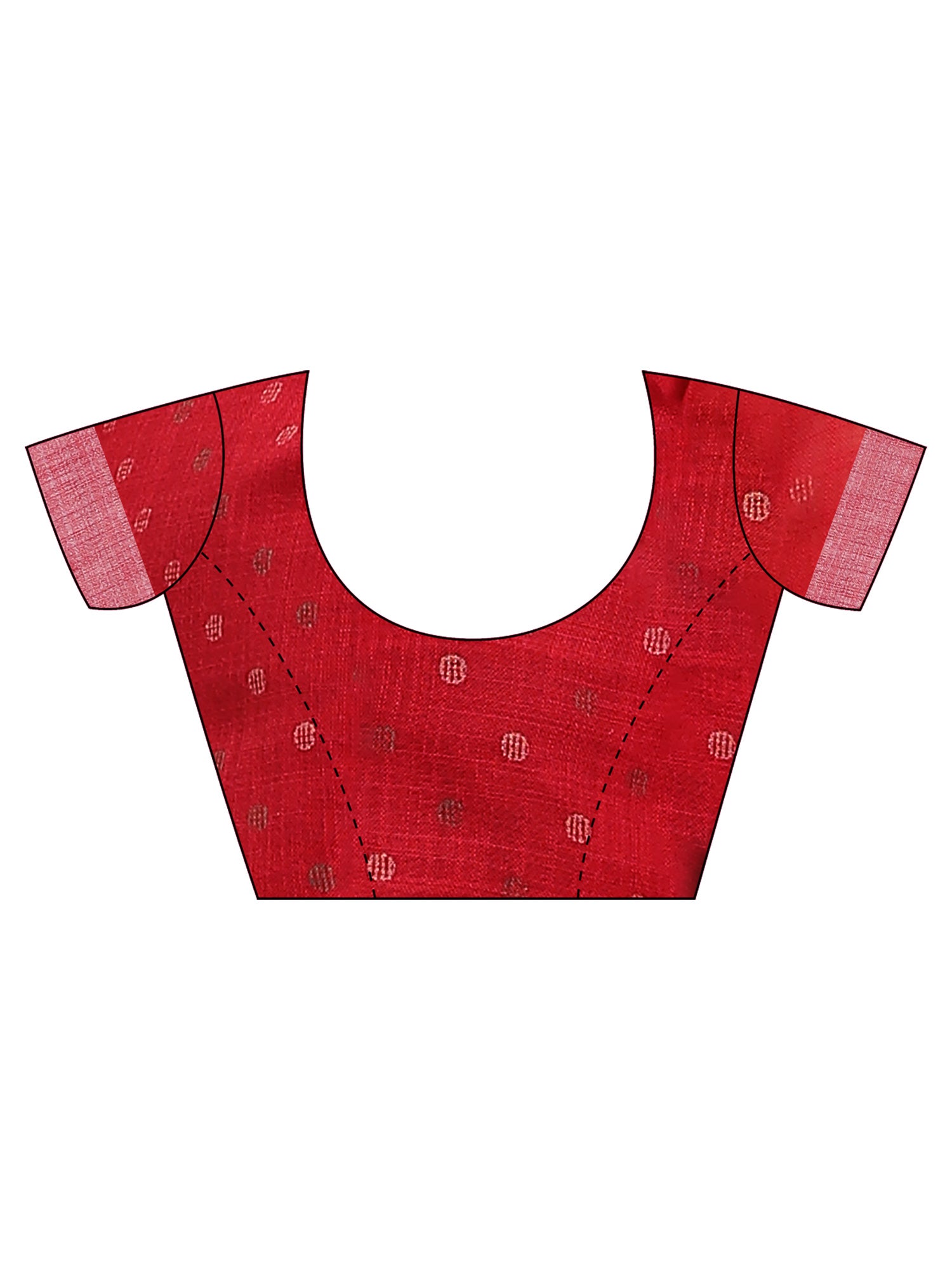 Unstitched red cotton linen blouse piece with bagru print design