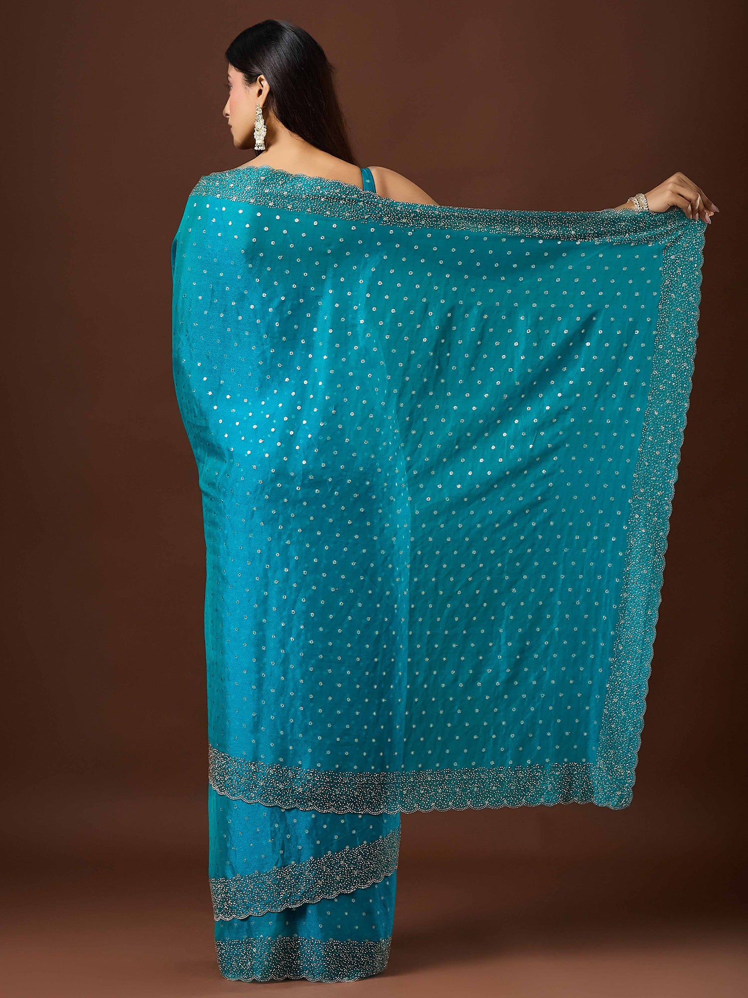 Turquoise Silk Blend saree – detail view 1