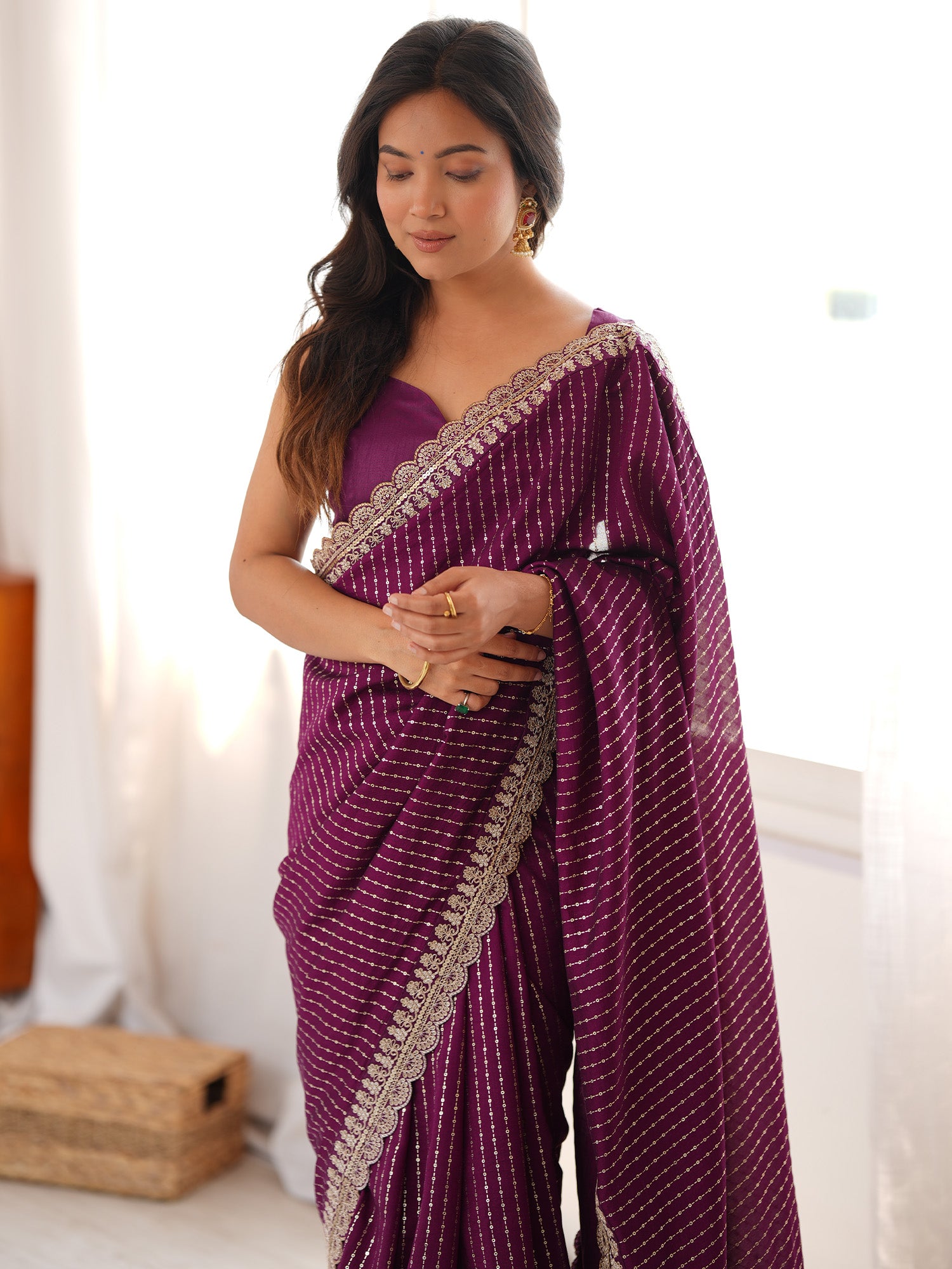 Purple Vichitra Silk saree – detail view 3