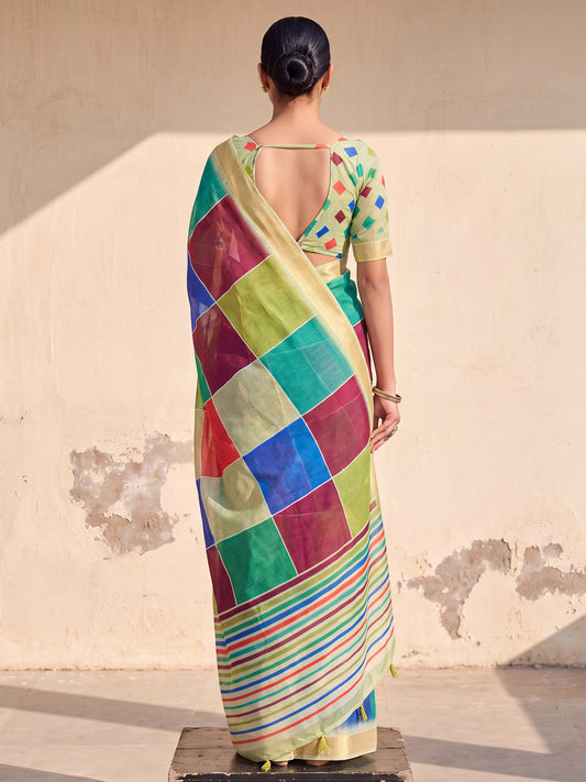 Multicolored Linen saree – detail view 1