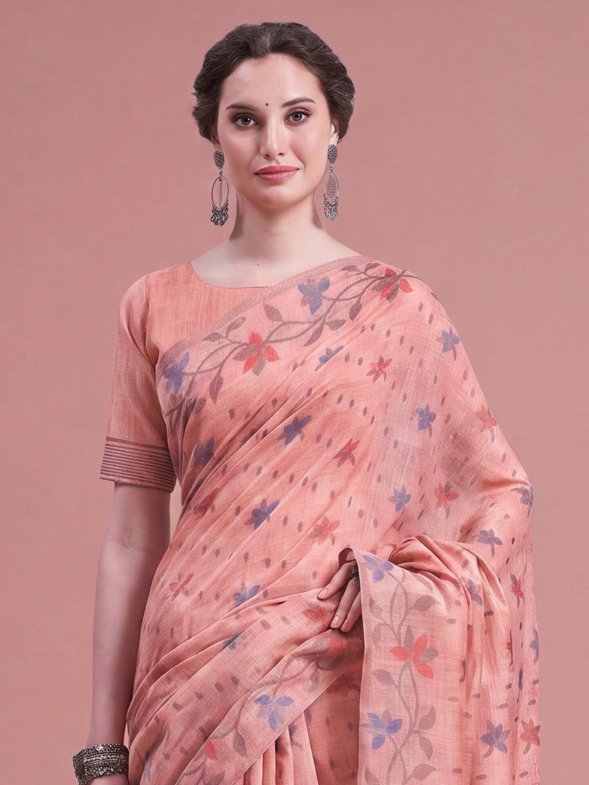 Peach Linen saree – detail view 4