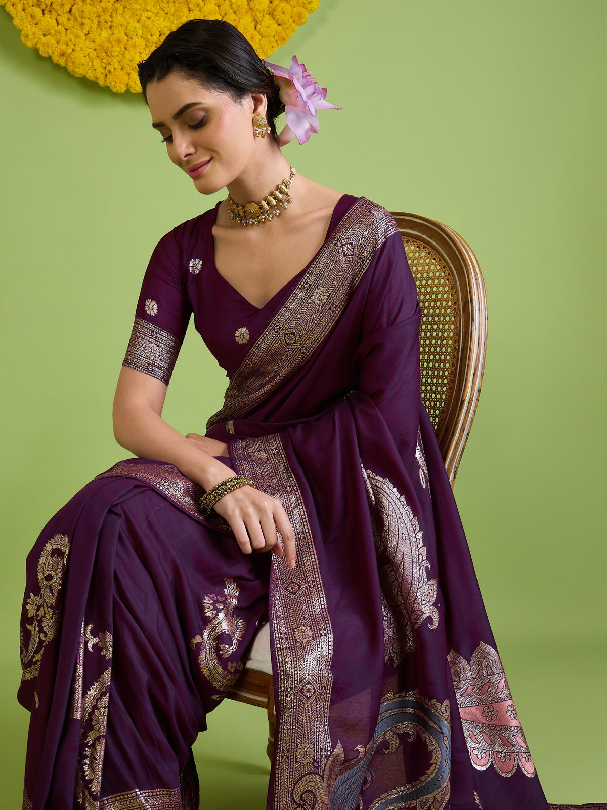Wine Silk Blend saree – detail view 3