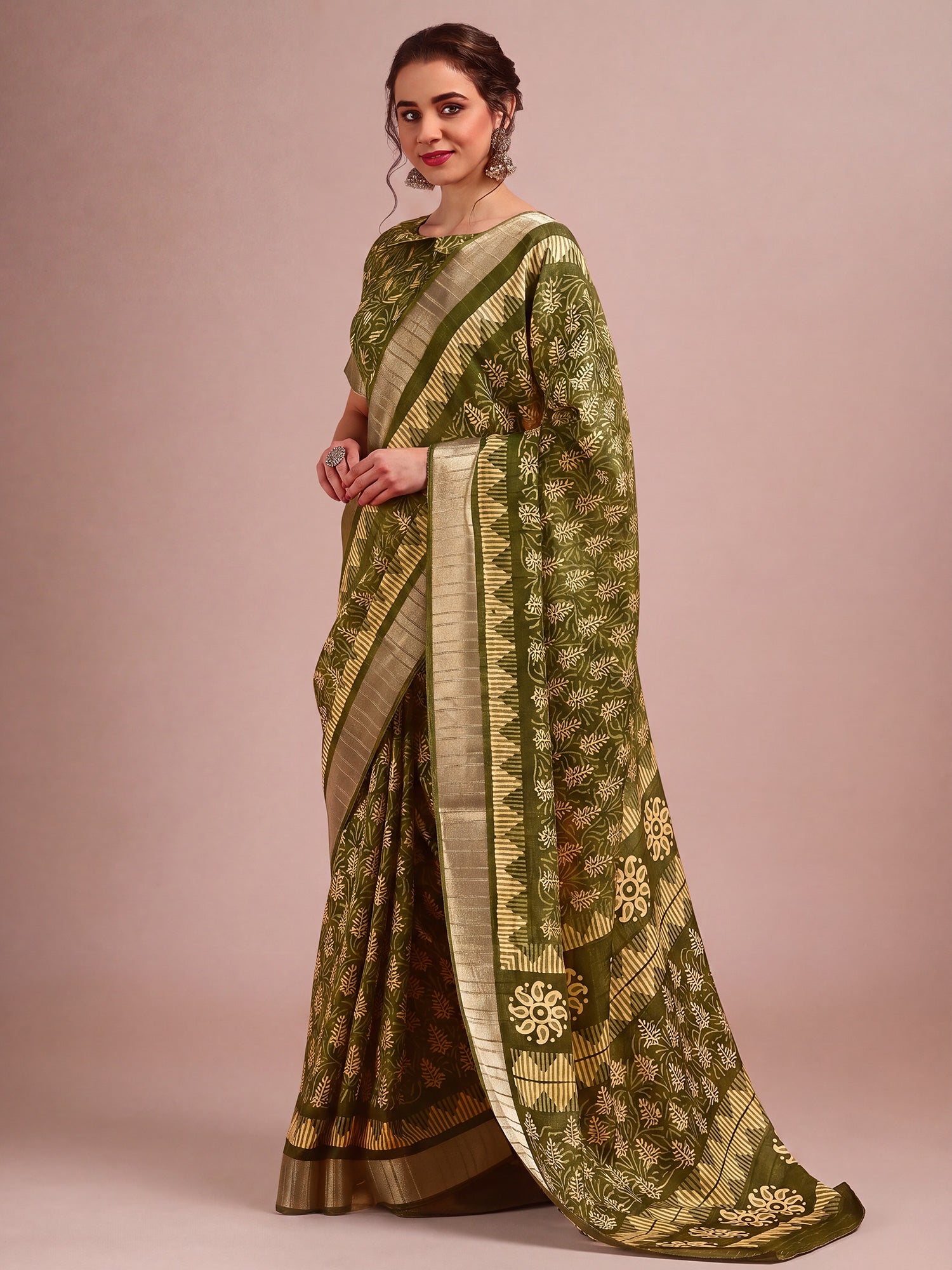 Olive Cotton Silk saree – detail view 2