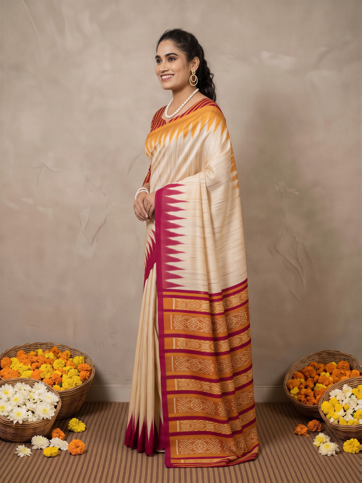 Beige Bhagalpuri Silk saree – detail view 2