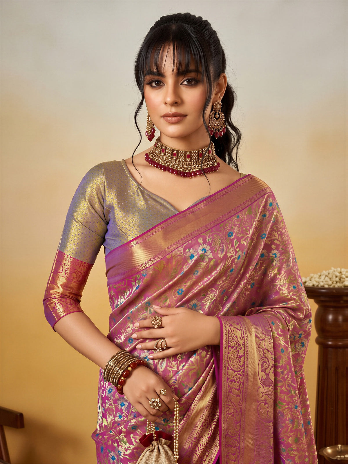 Mauve Silk Blend saree – detail view 4