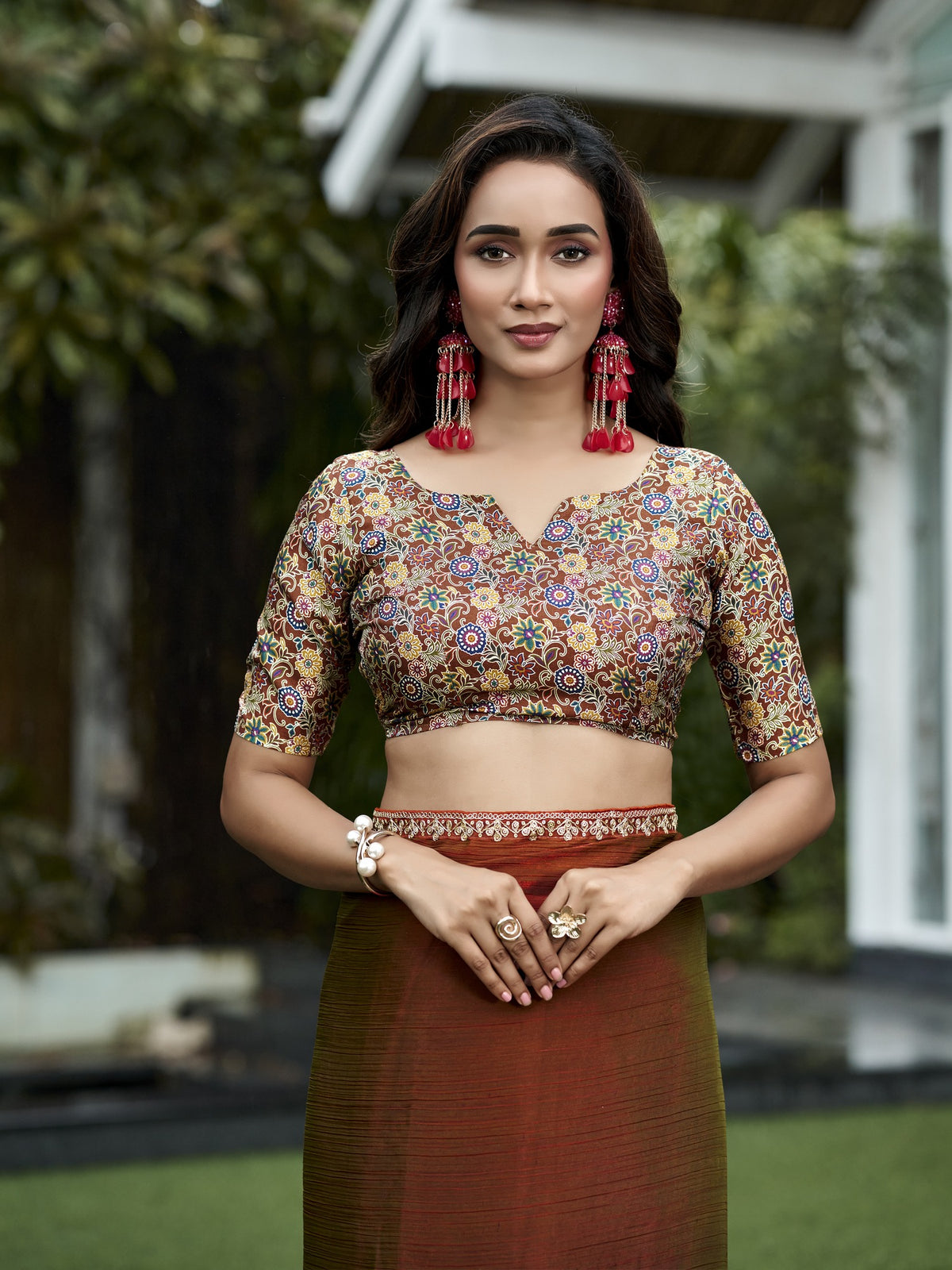 Brown chiffon saree view 2