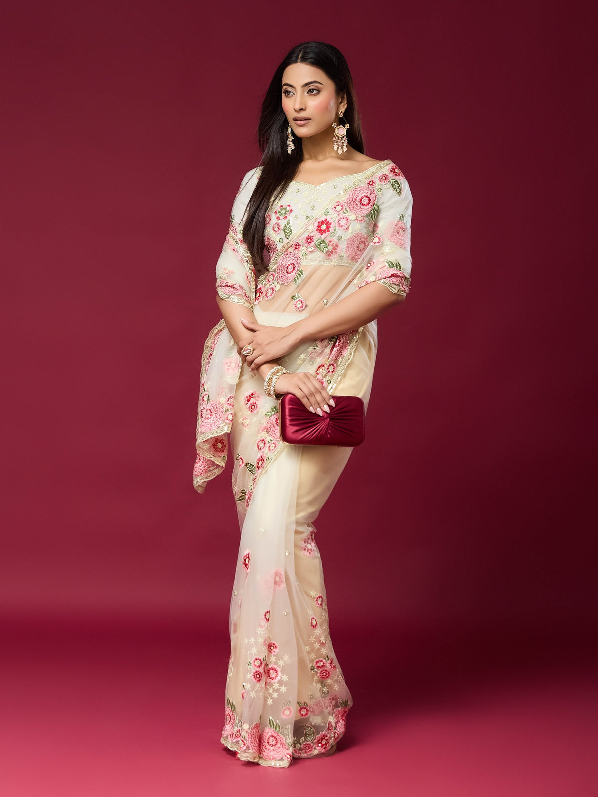 Off White Net saree – detail view 4